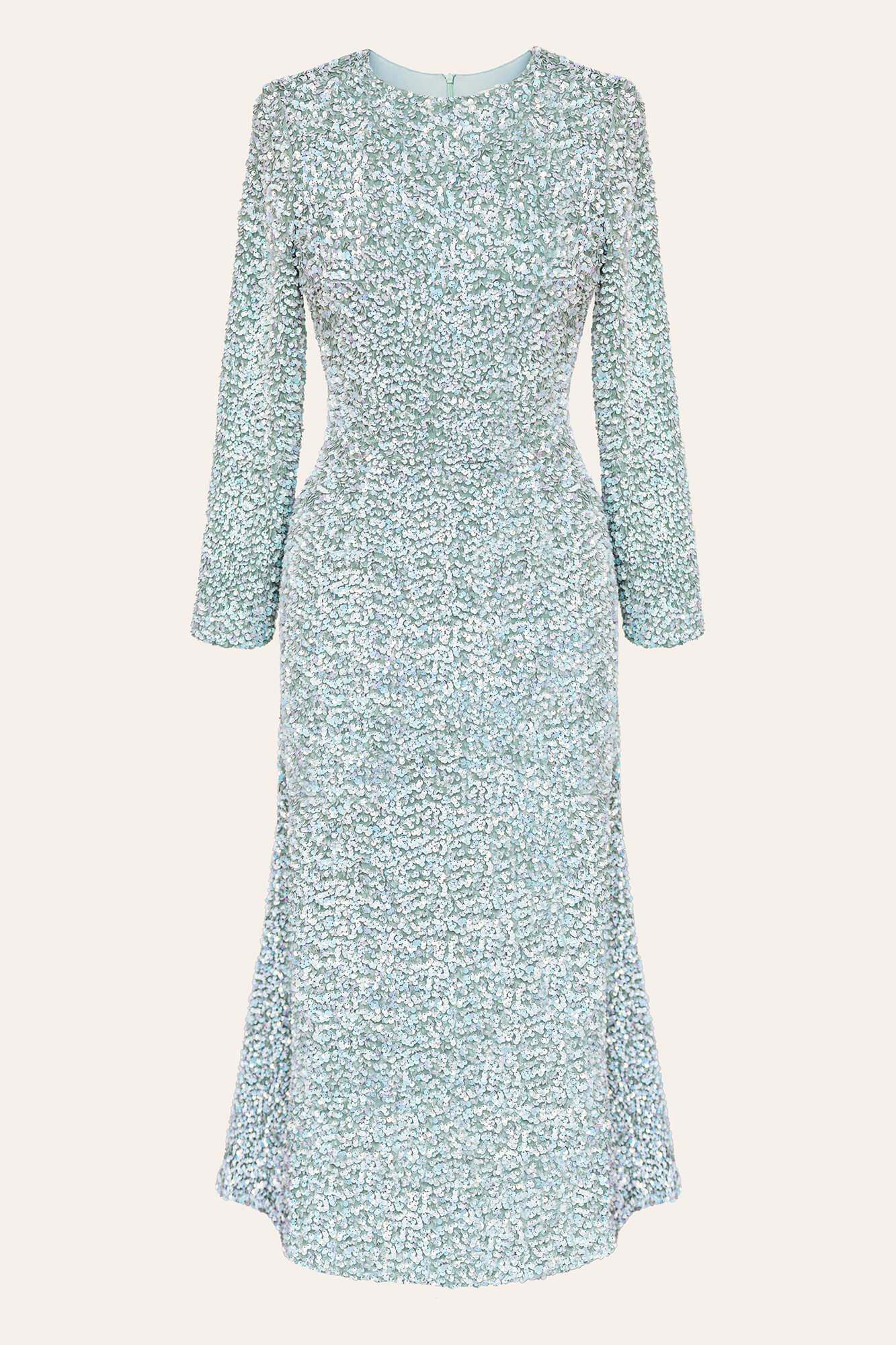 Sequin Decorated Velvet Long Sleeve Midi Dress