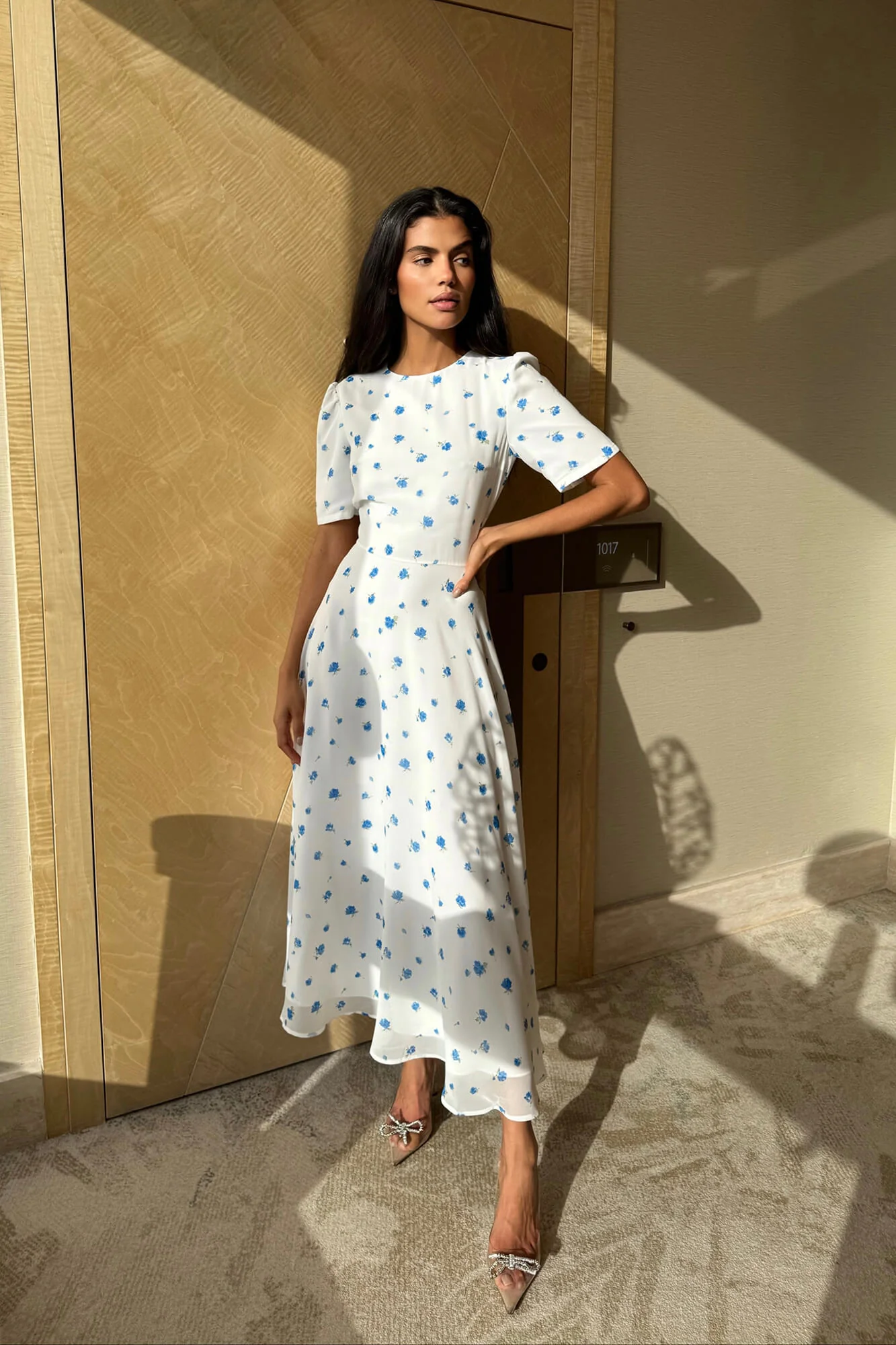 Short Sleeve Floral Midi Dress