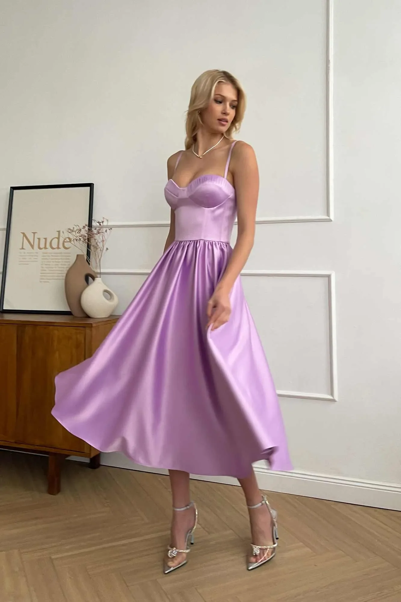 Bustier Pleated Bust Cups Midi Dress