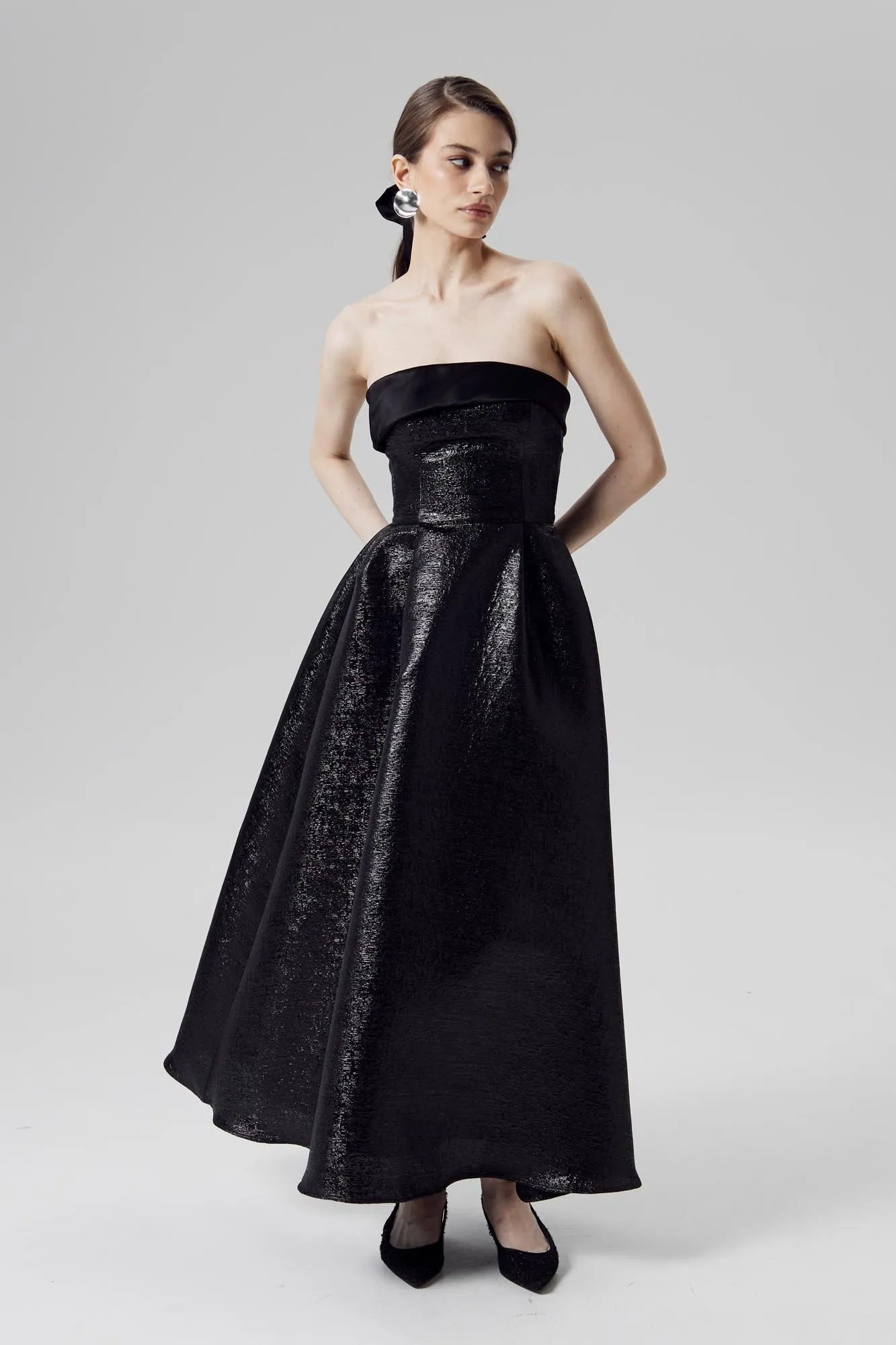 Jacquard Midi Dress with Turn-up