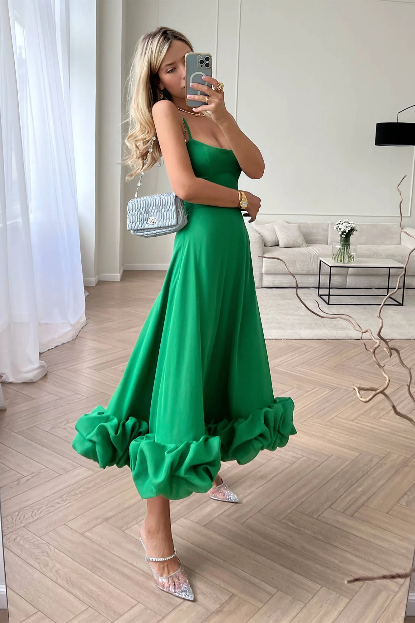 Flounce Bustier Midi Dress