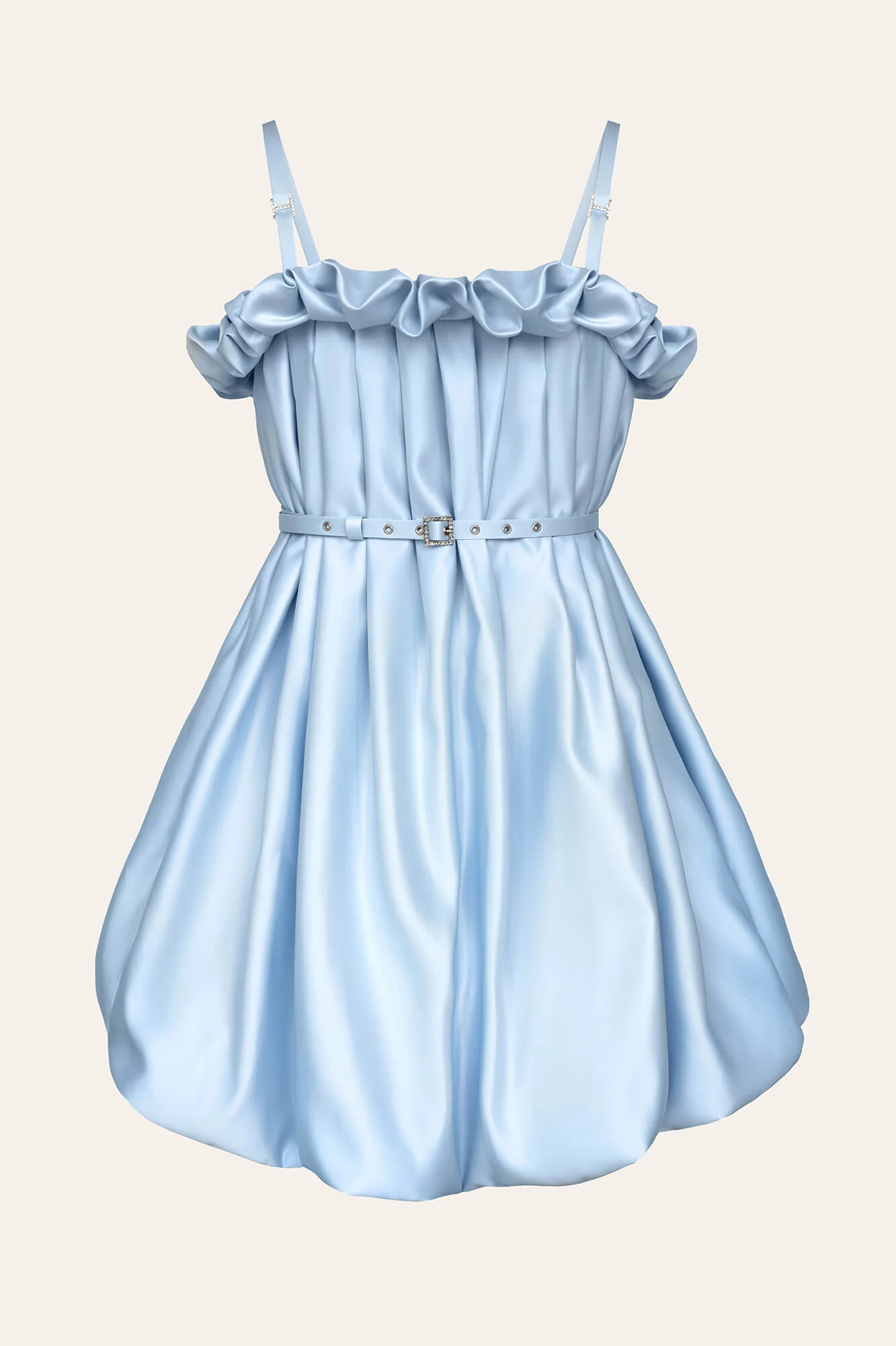 Draped Thin Strap Mini Dress With Belt