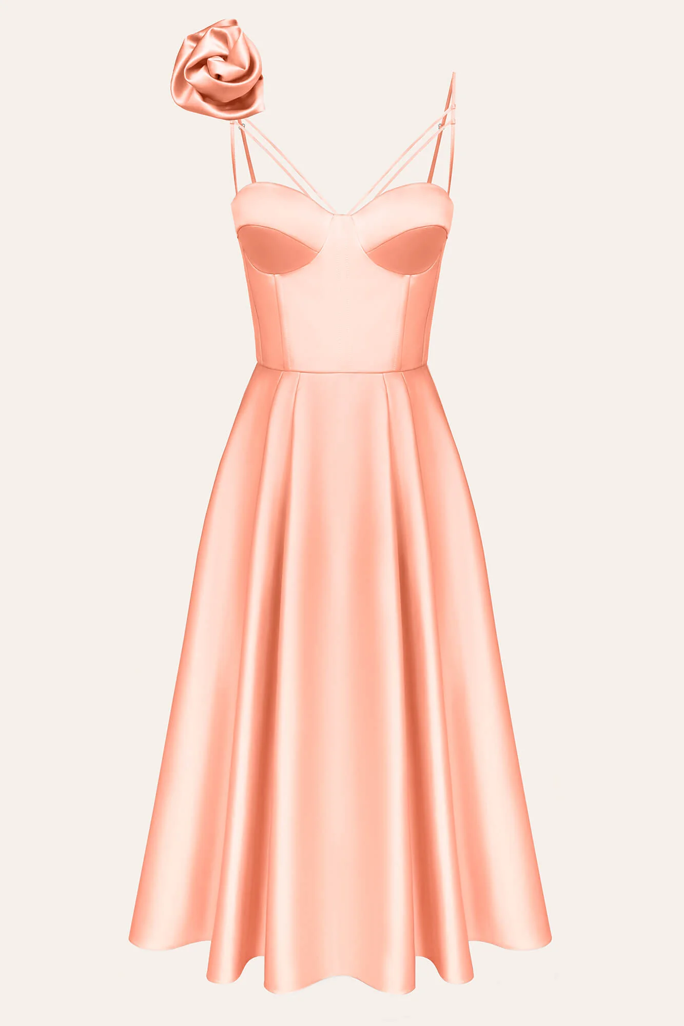 Rose Detail Bell Corset Midi Dress