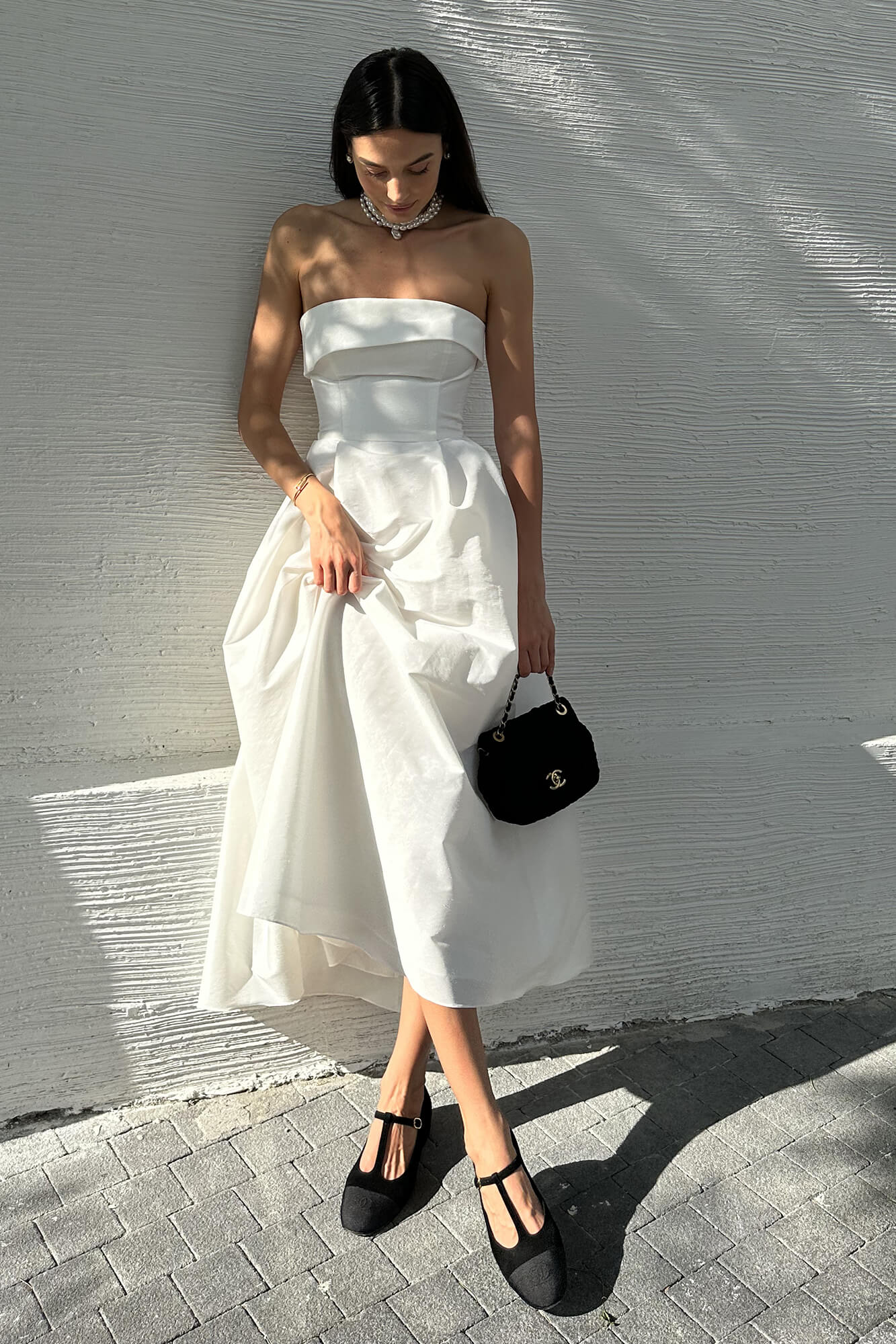 Jacquard Midi Dress with Turn-up