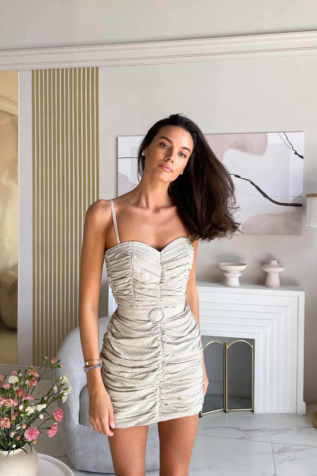 Drapped Bustier Mini Dress with a belt