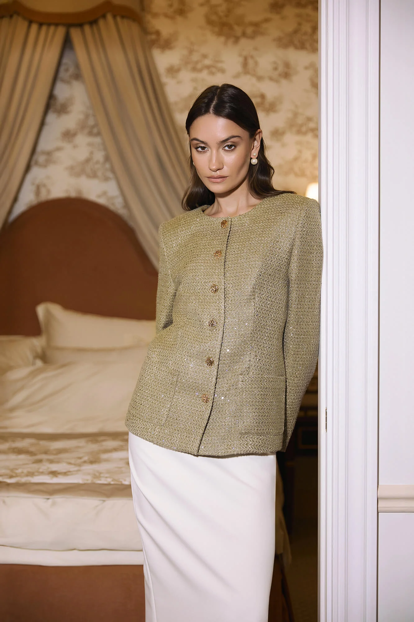 Single-Breasted Collarless Jacket