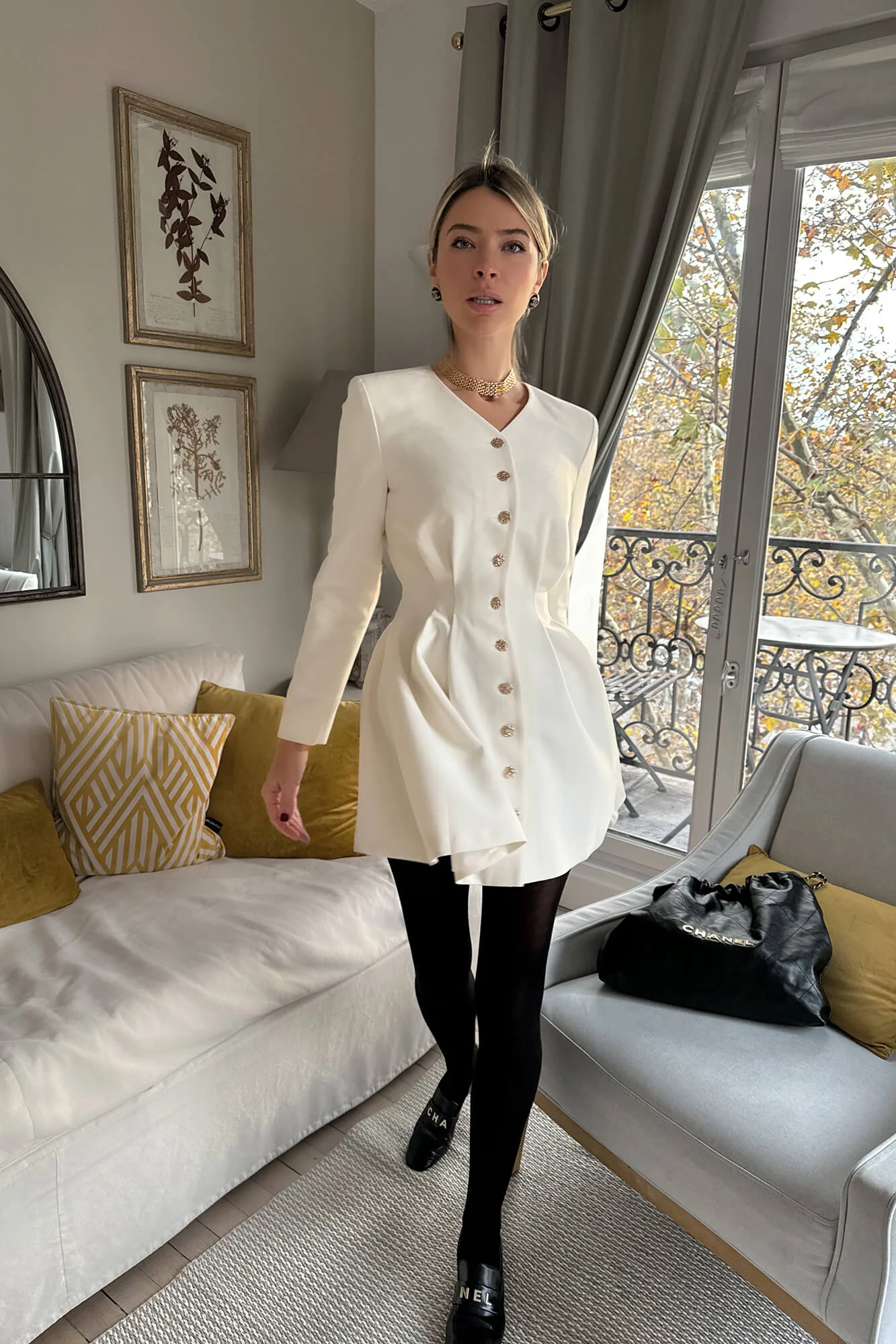 Long Sleeve Button Front Mini Dress