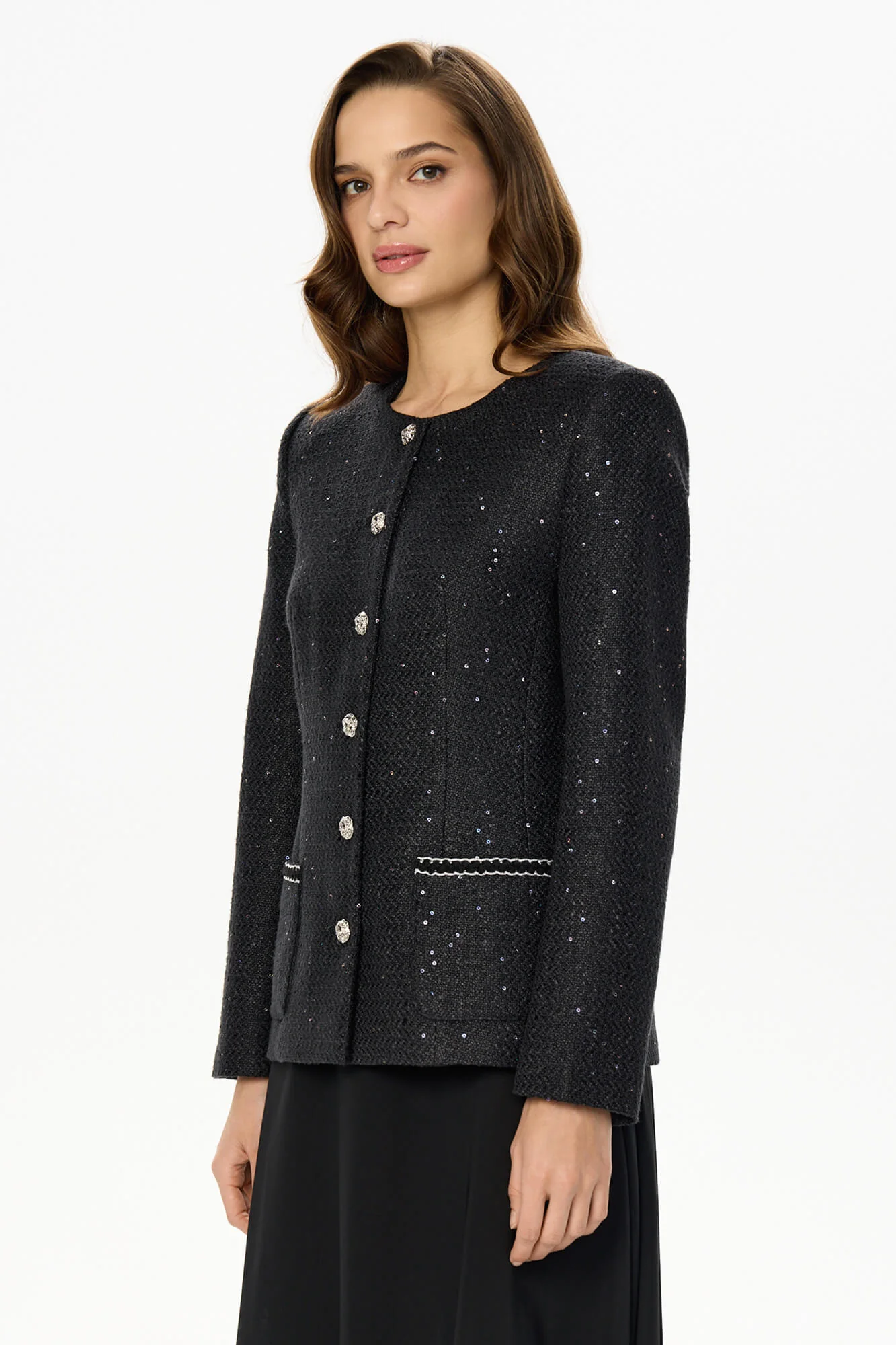 Single-Breasted Collarless Jacket