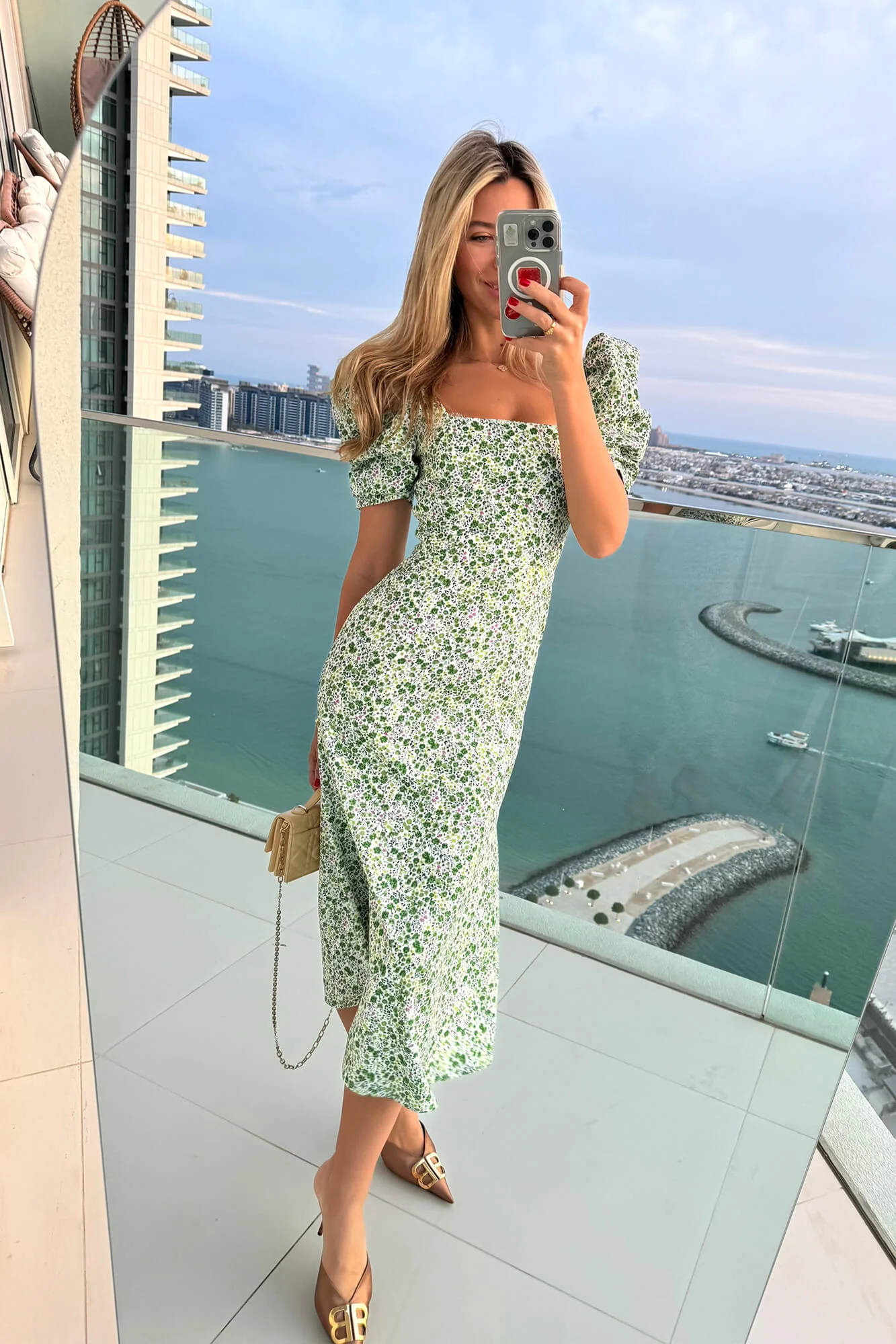 Godet Silhouette Square Neck Midi Dress