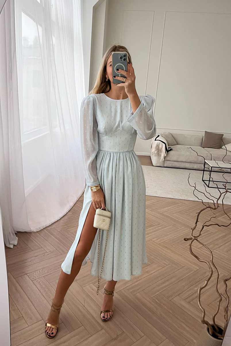 Long Sleeve Chiffon Midi Dress