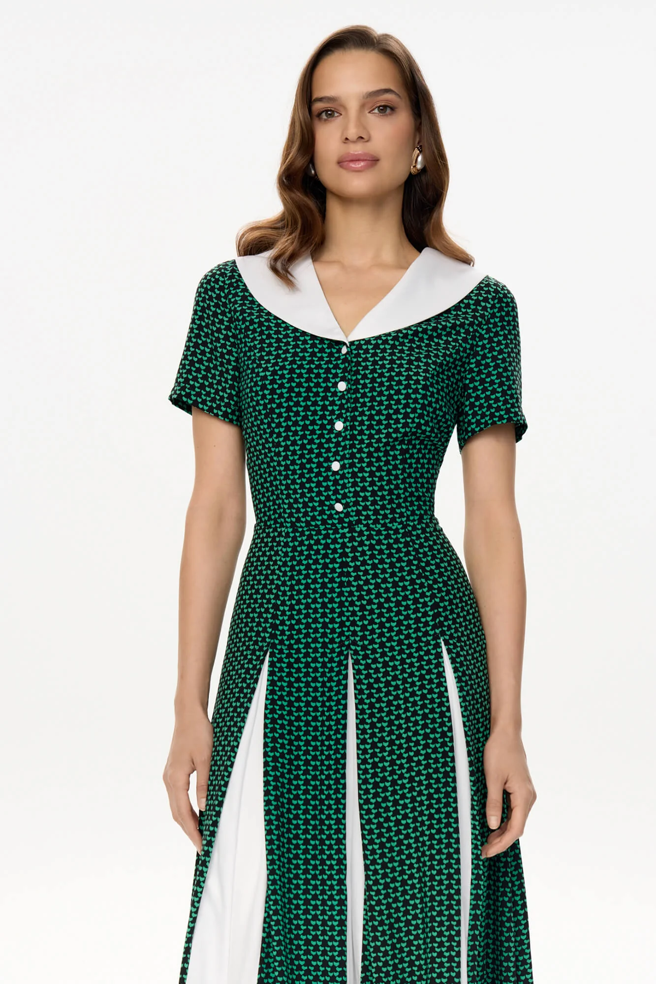 Contrast Collar and Inserts Midi Dress
