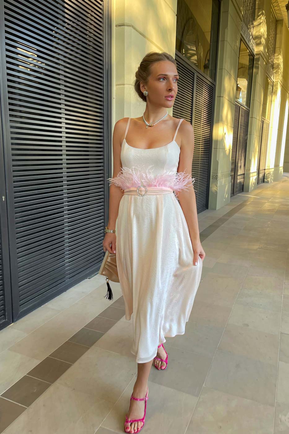 Bustier Dress with Feather Detail belt