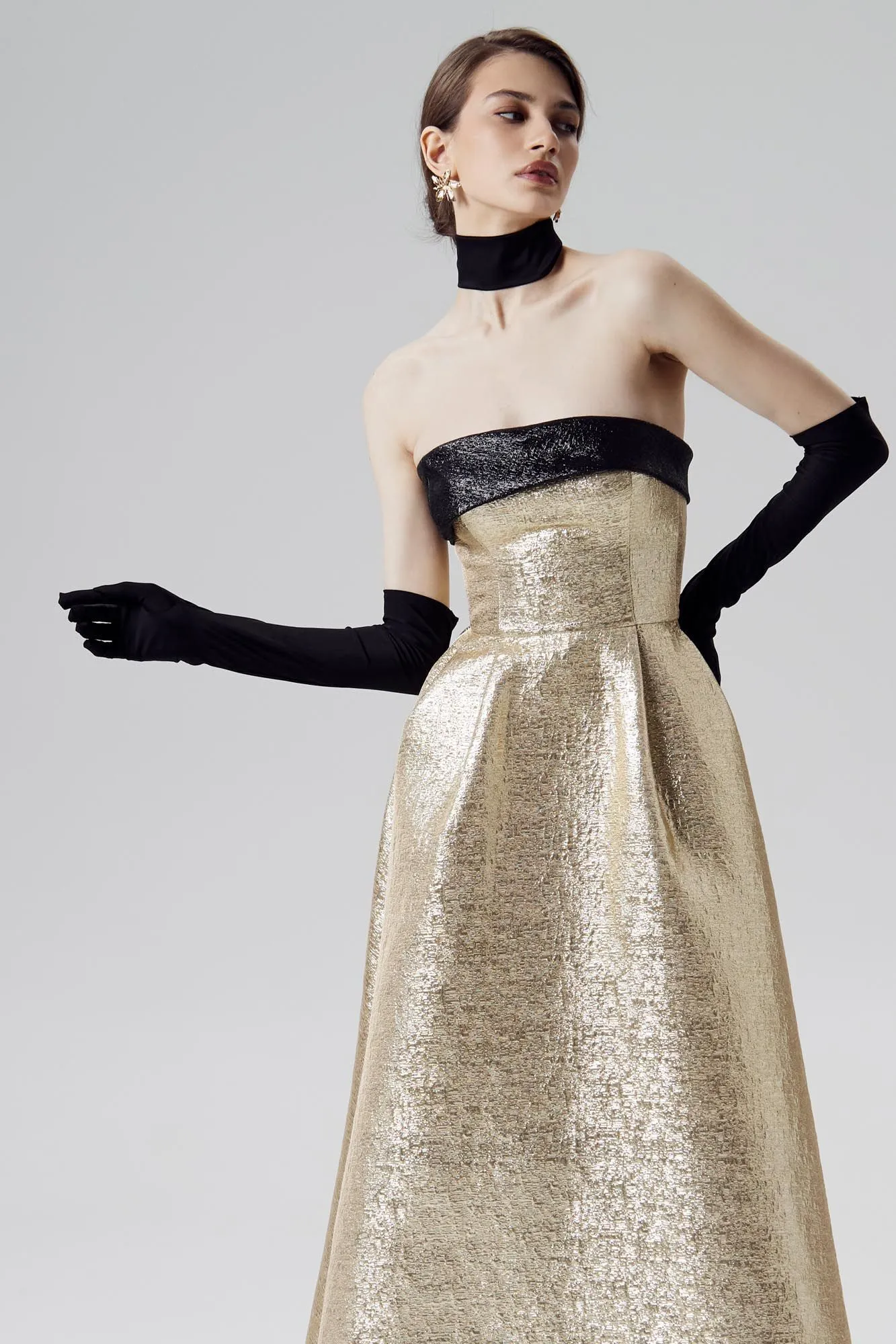 Jacquard Midi Dress with Turn-up