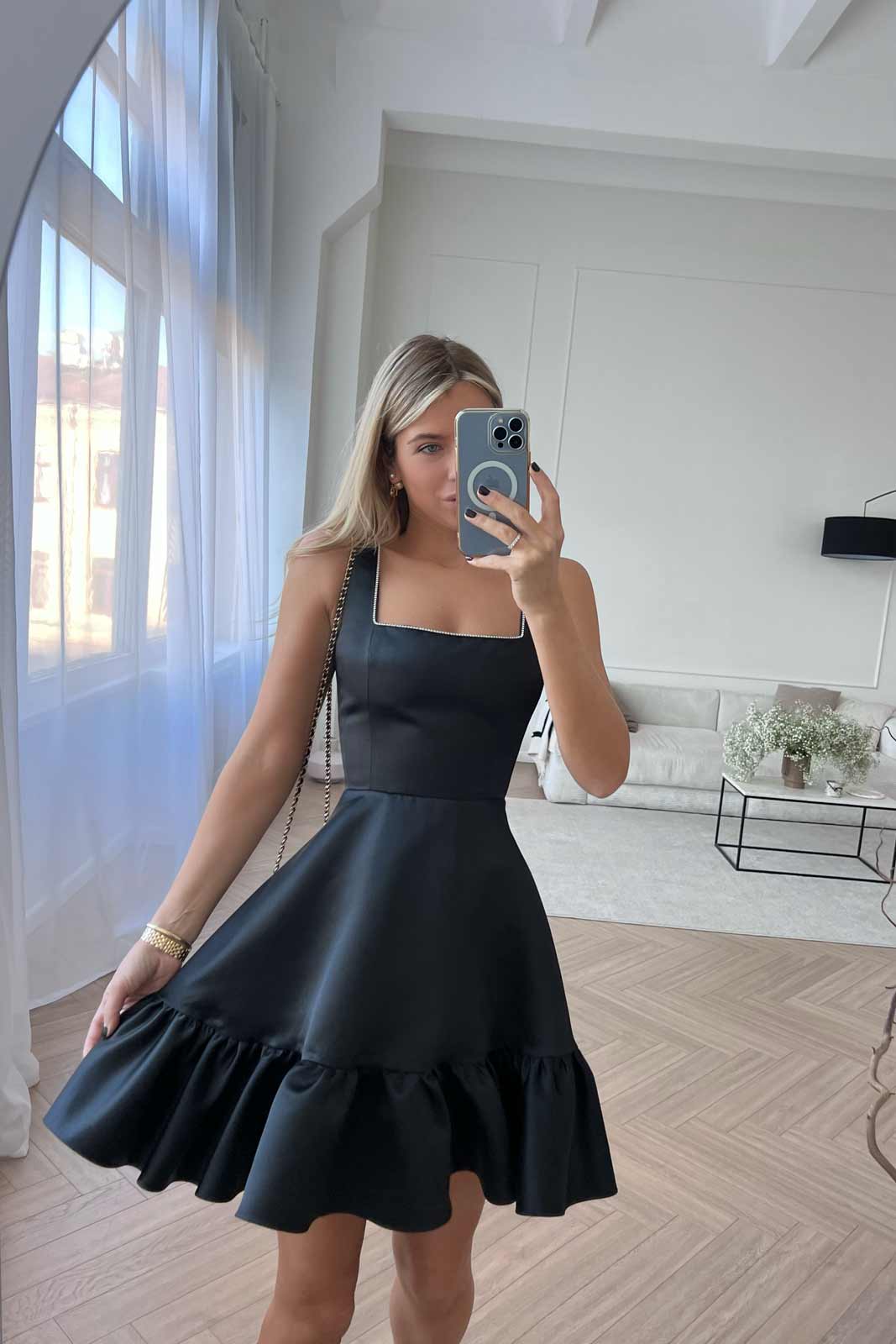 Bottom Flounced Strap Mini Dress