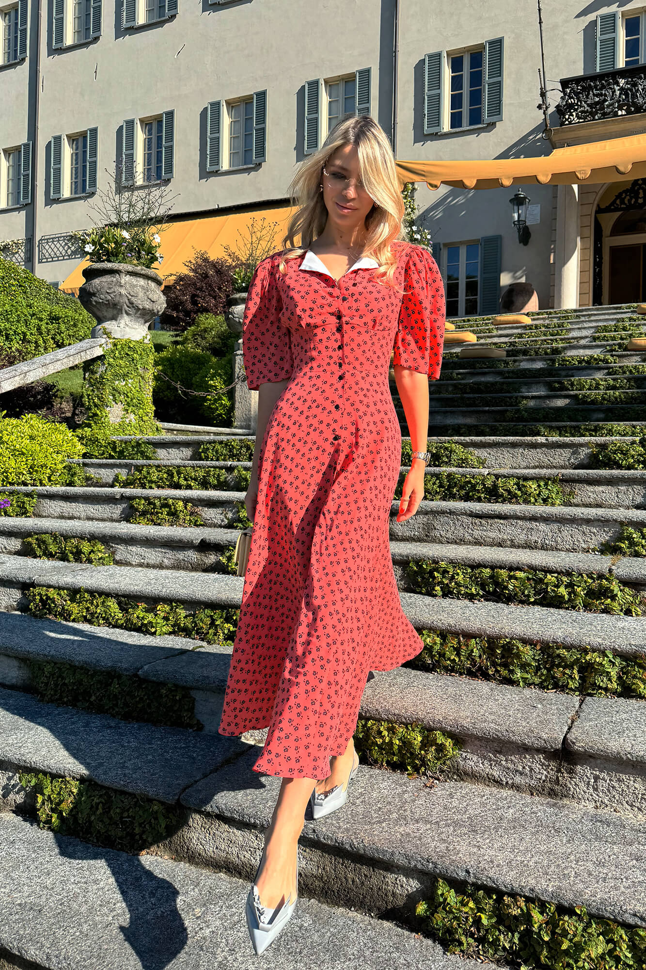 Short Sleeve Buttoned Midi Dress