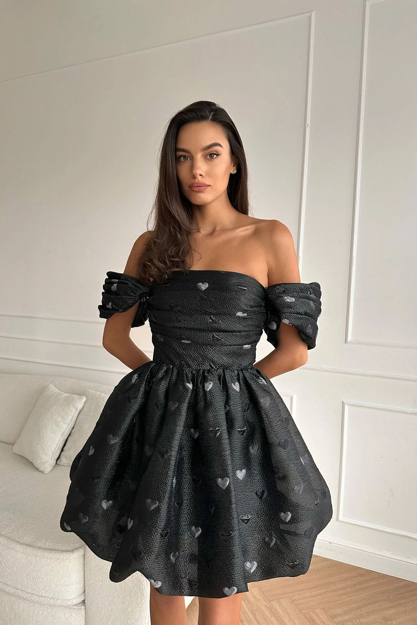 Draped Bodice Jacquard Mini Dress