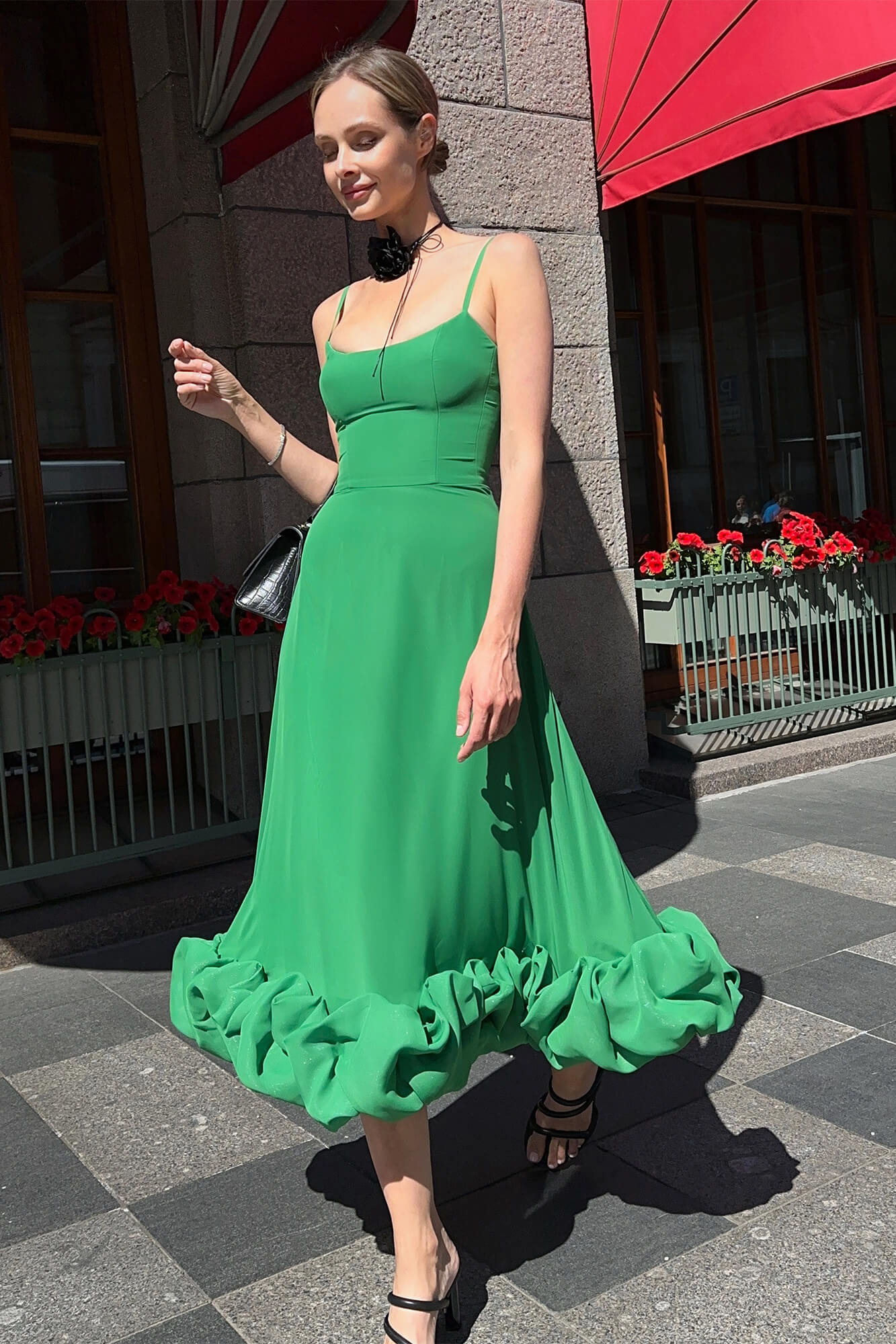 Flounce Bustier Midi Dress