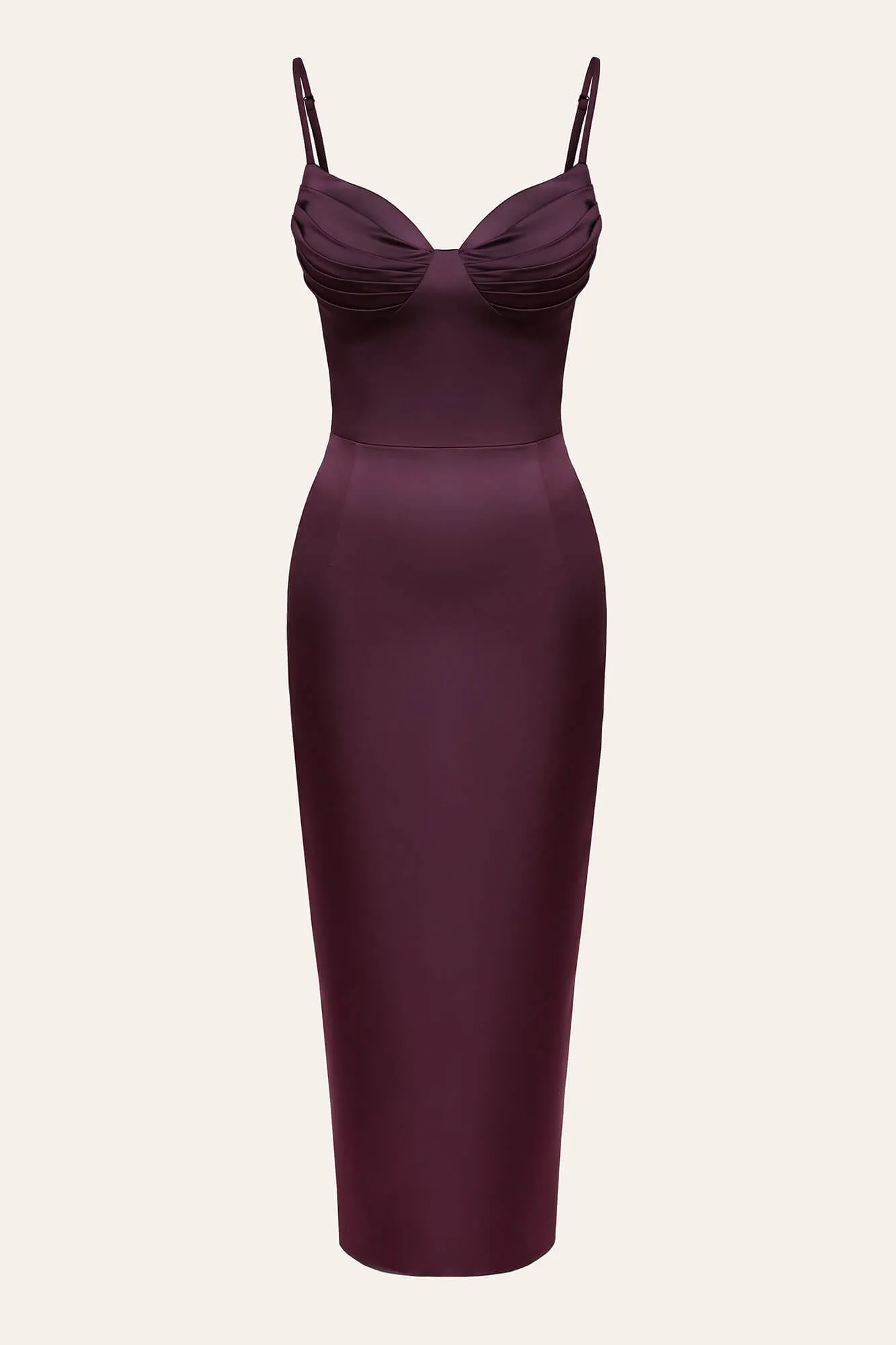 Frill Cups Satin Midi Dress