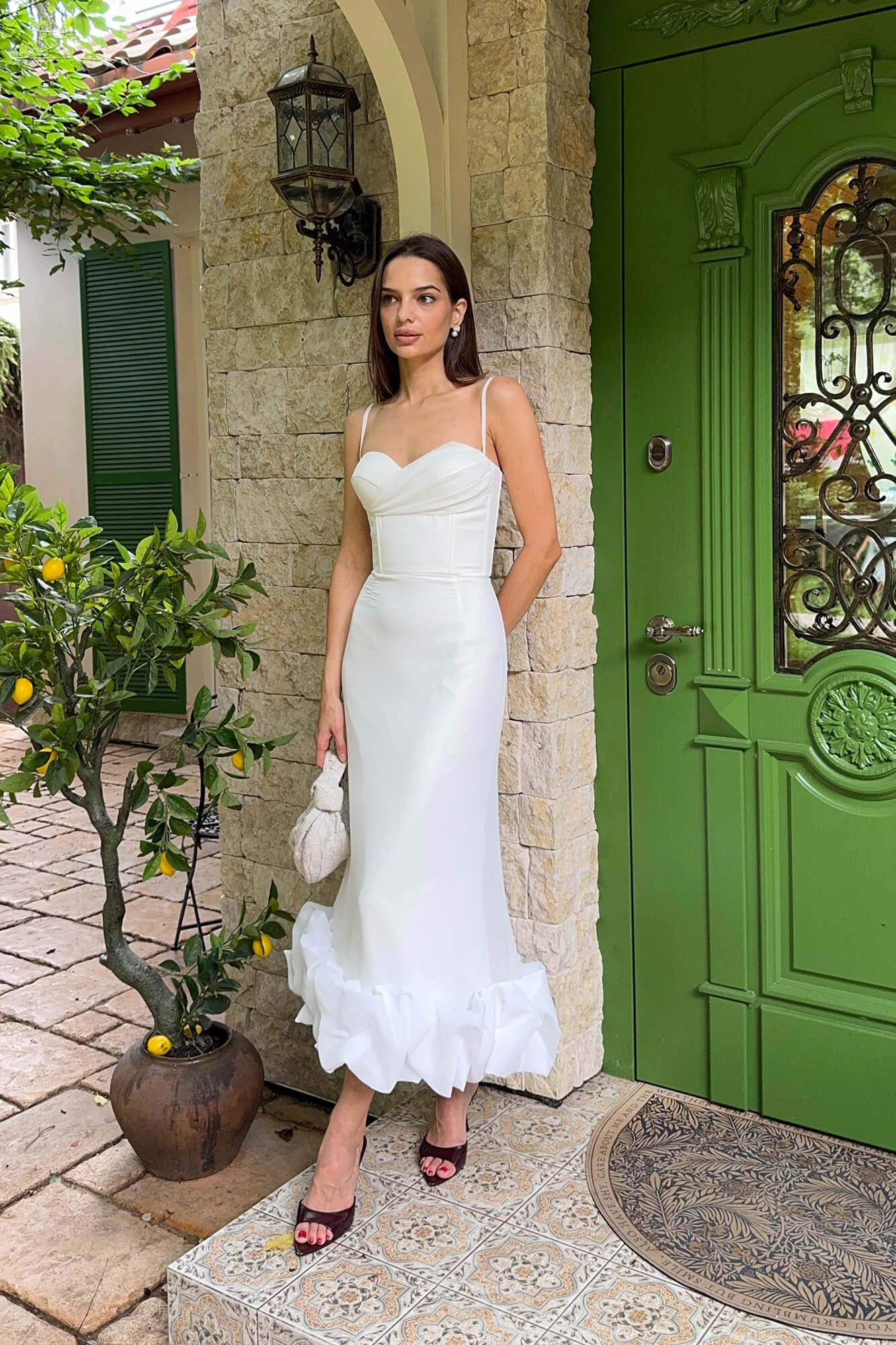 Draped Bodice Bottom Flounced Bustier Dress