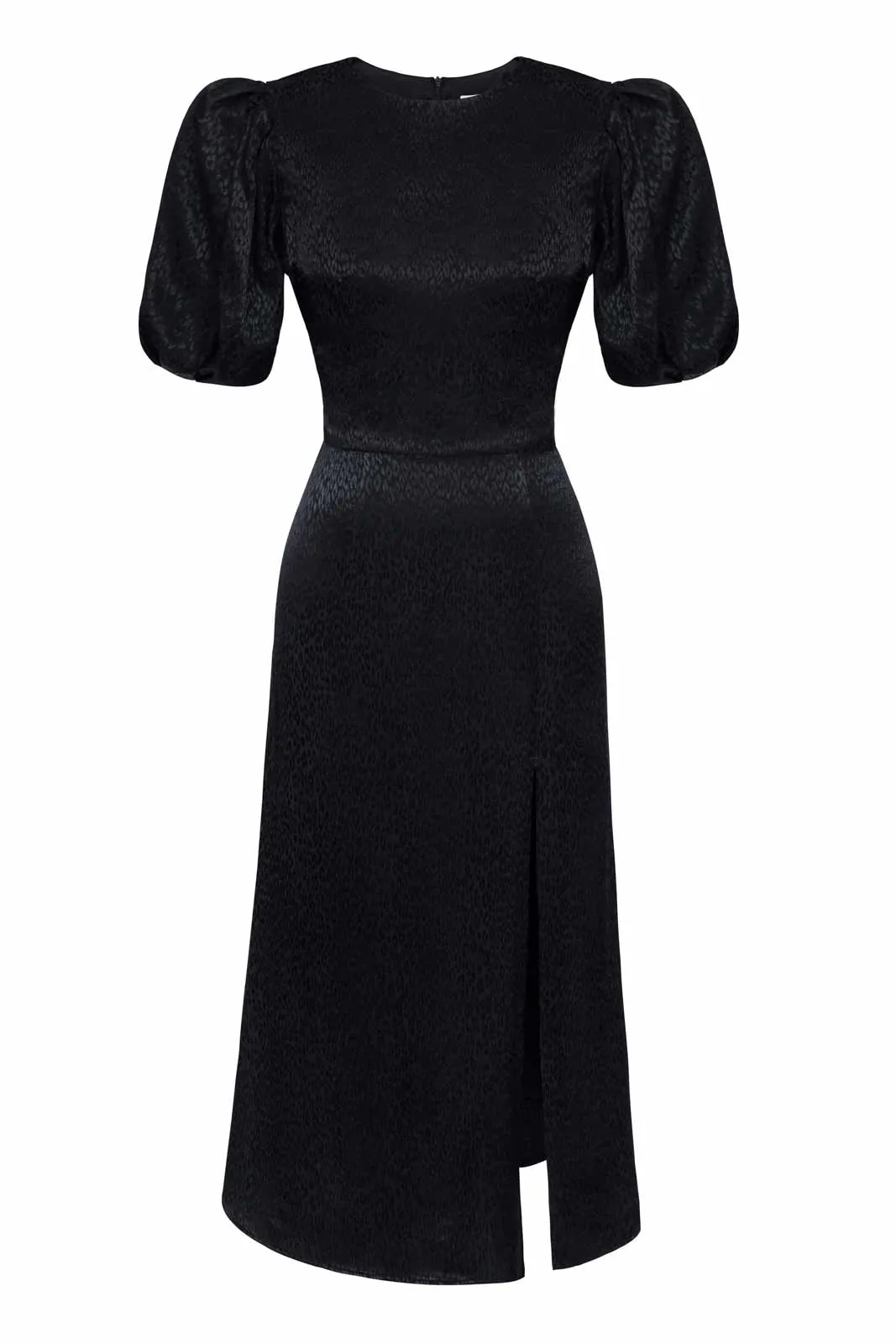 Viscose Puff Sleeve Slit Midi Dress