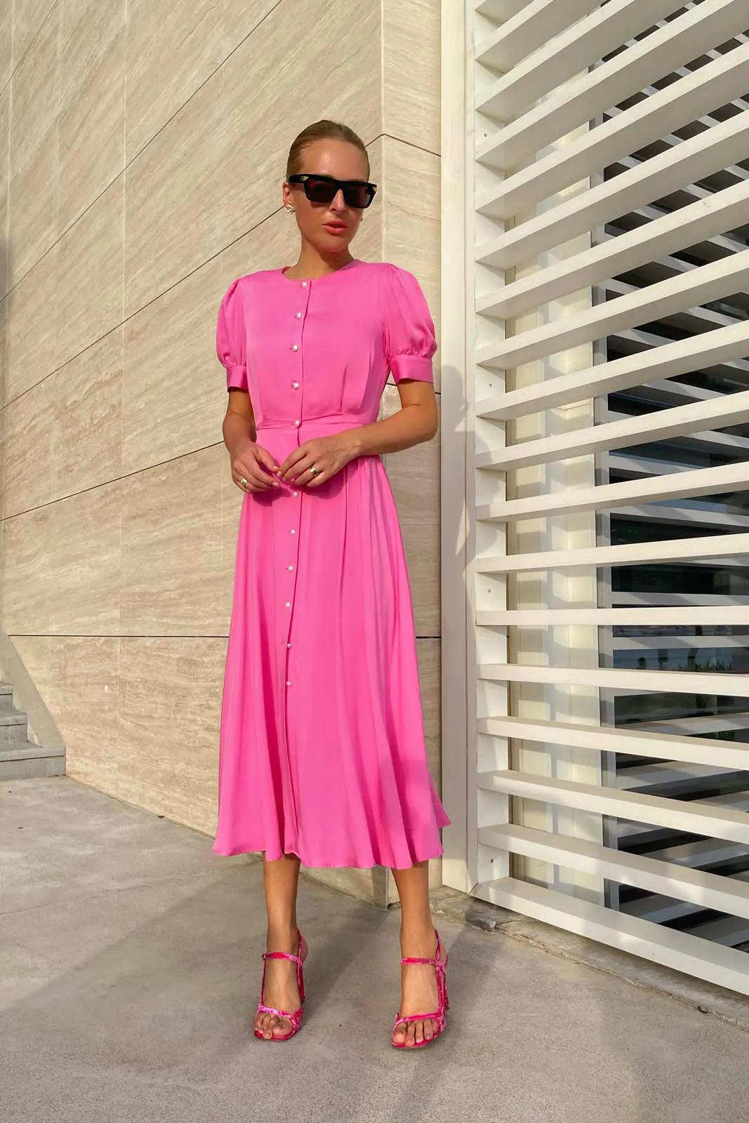 Button Front Midi Dress