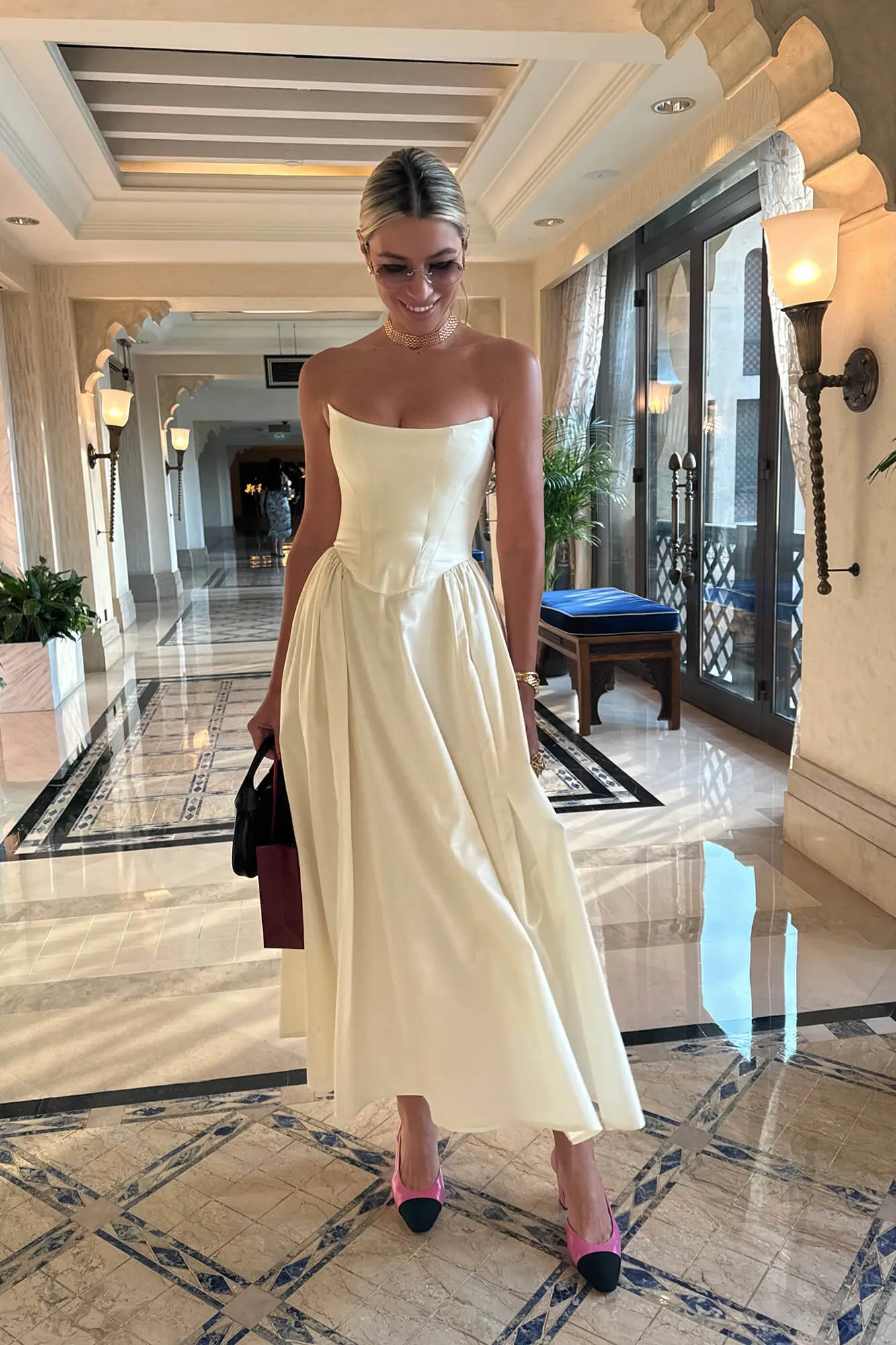 Tuck Corset Top Midi Dress