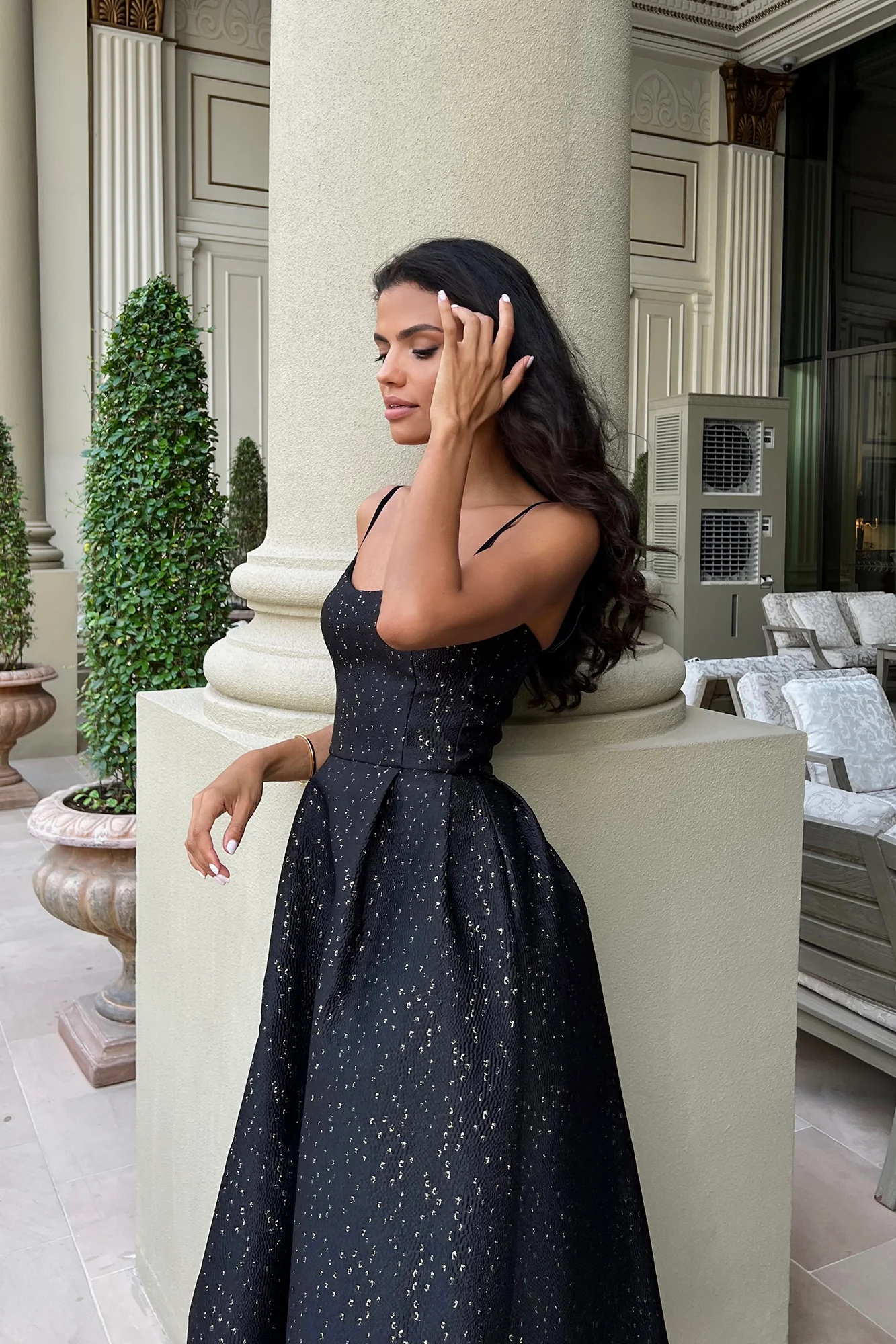 Jacquard Gold Flecks Bustier Dress