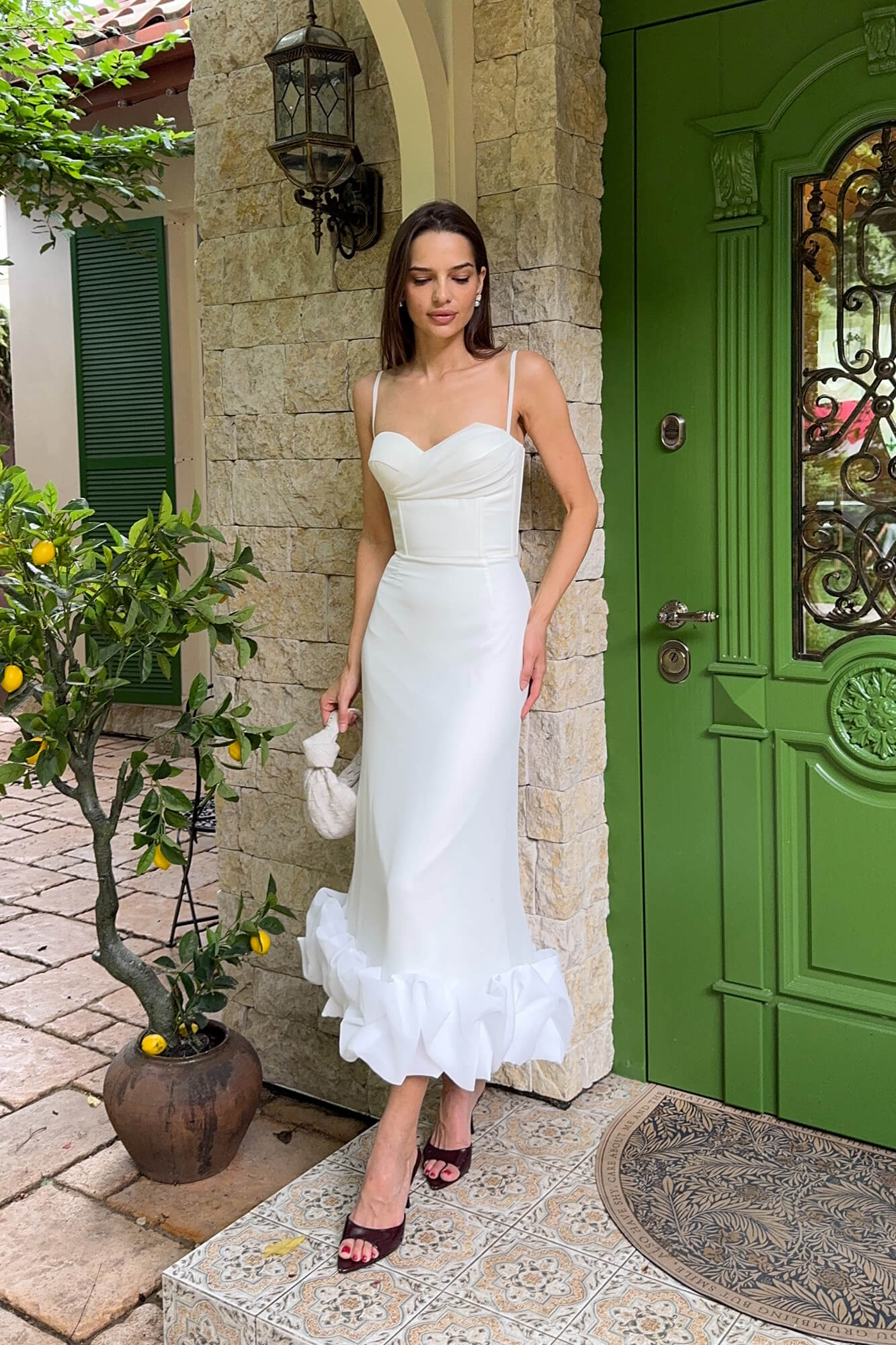 Draped Bodice Bottom Flounced Bustier Dress