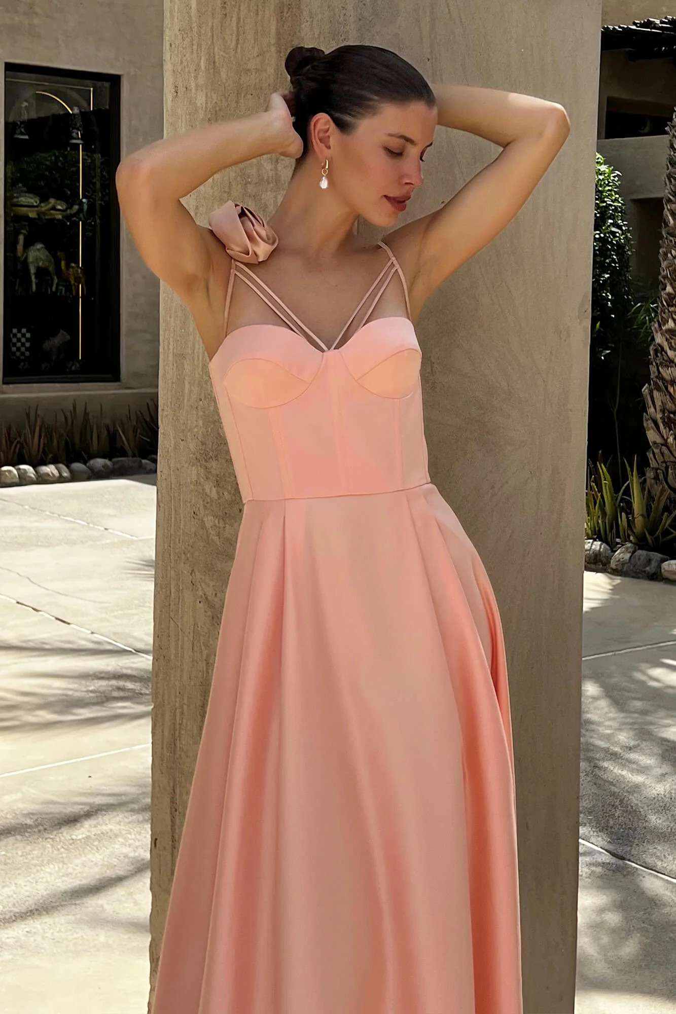 Rose Detail Bell Corset Midi Dress
