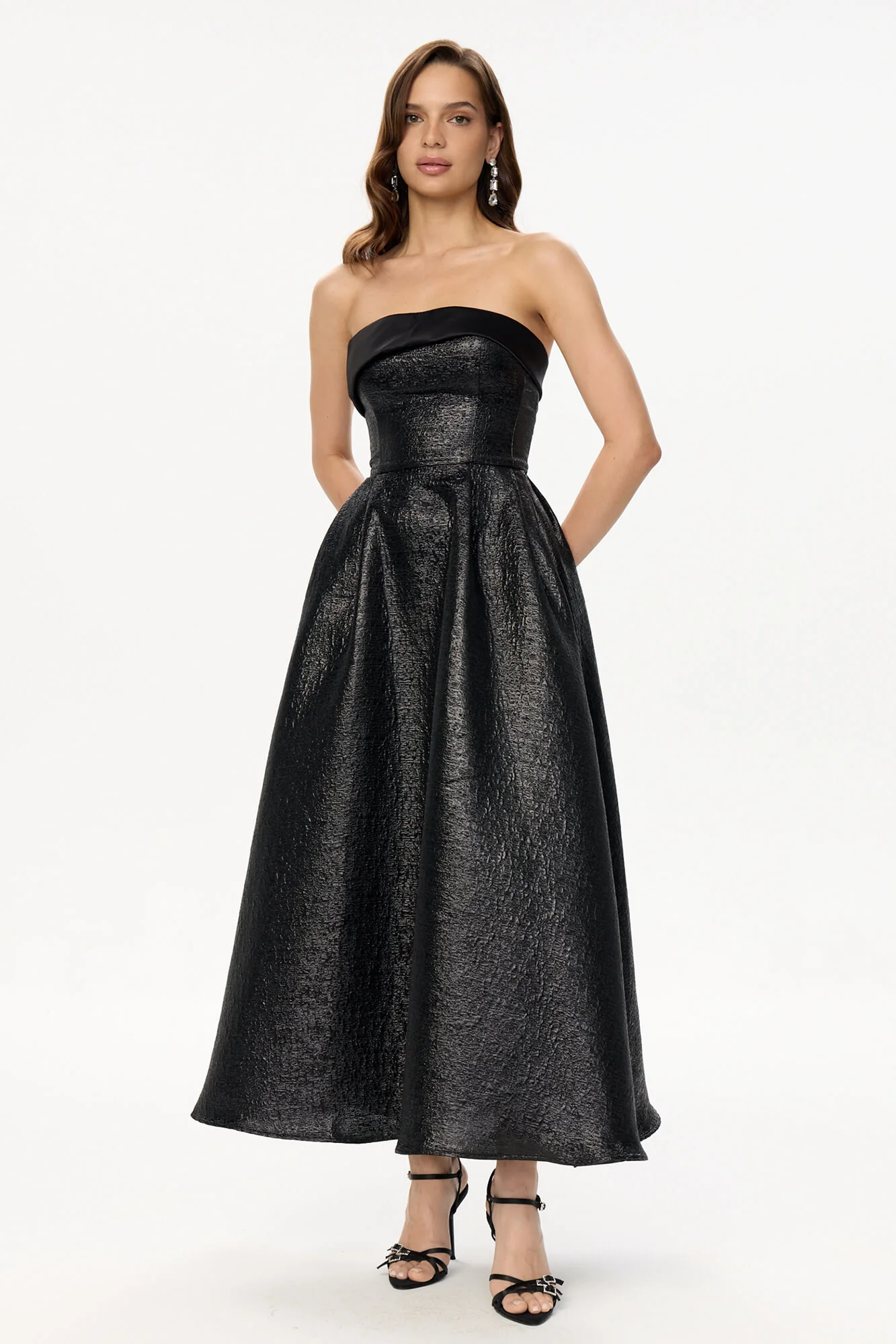 Jacquard Midi Dress with Turn-up