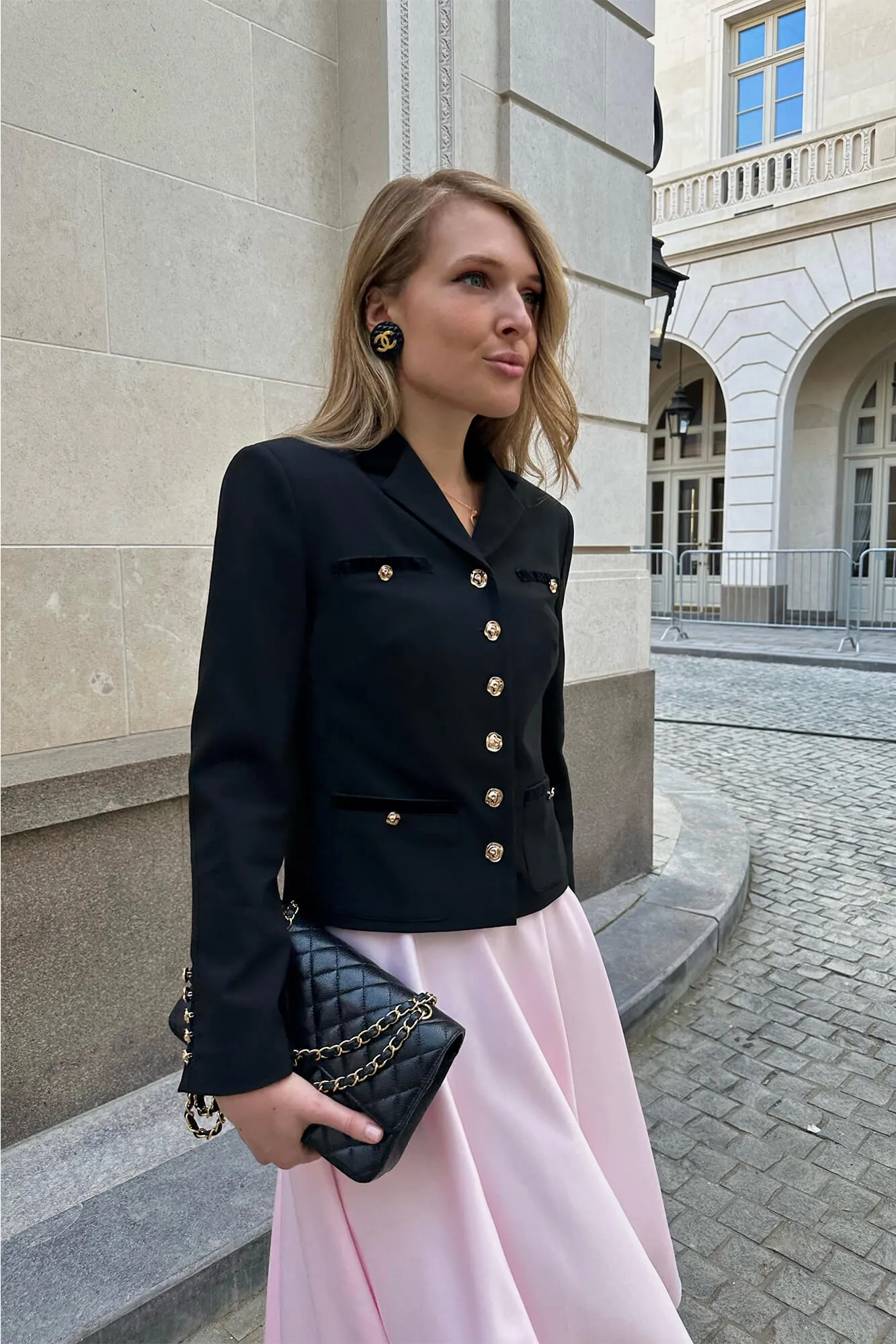 Single Breasted Velvet Trim Plaid Jacket