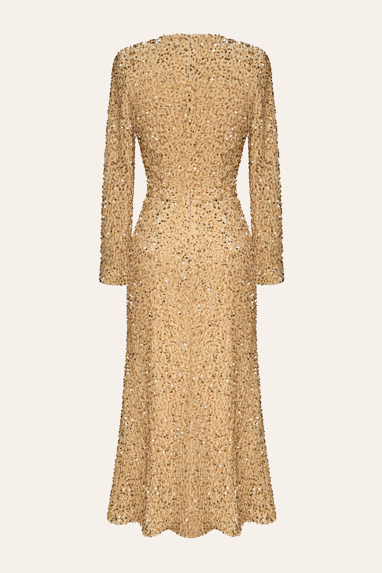 Sequin Decorated Velvet Long Sleeve Midi Dress