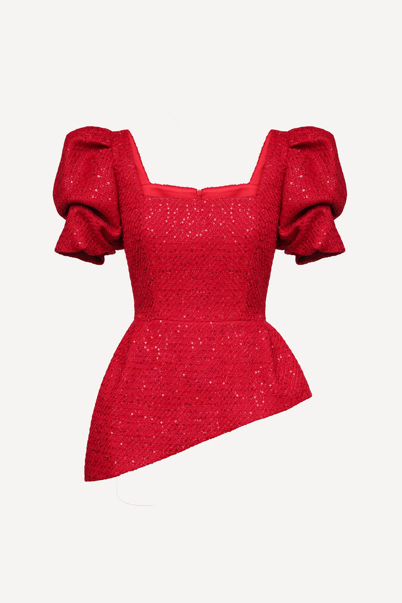 Square Neck Short Sleeve Tweed Top