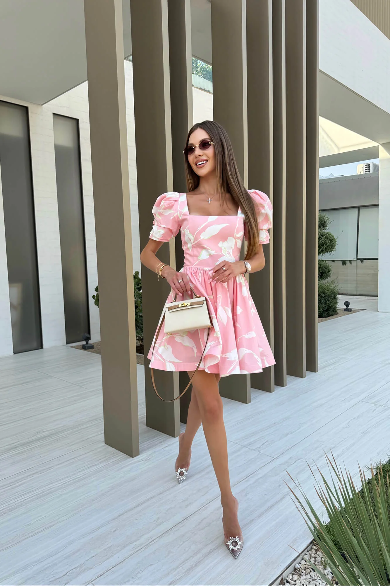 Square Neck Puff Sleeve Mini Dress