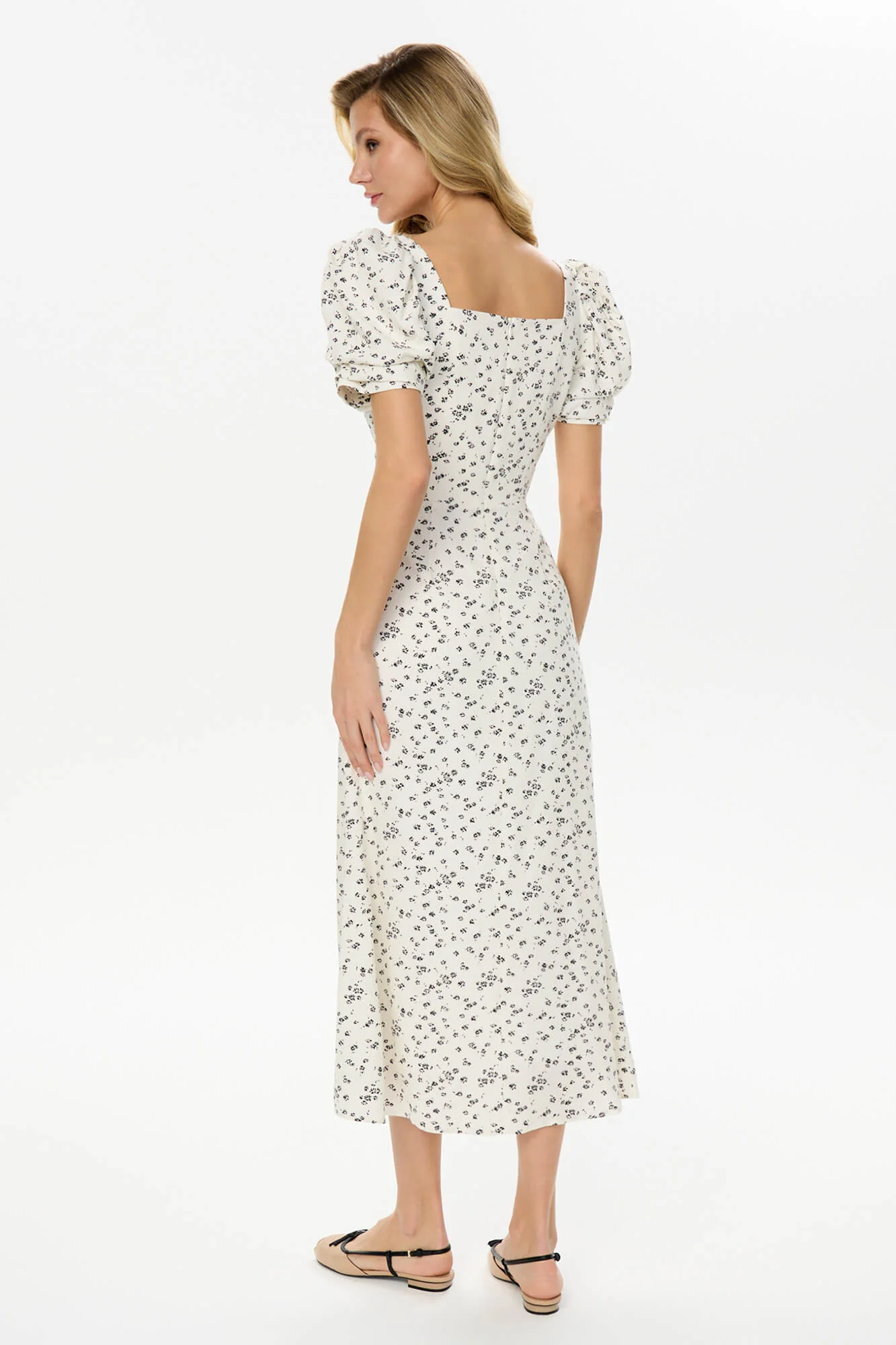 Godet Silhouette Square Neck Midi Dress