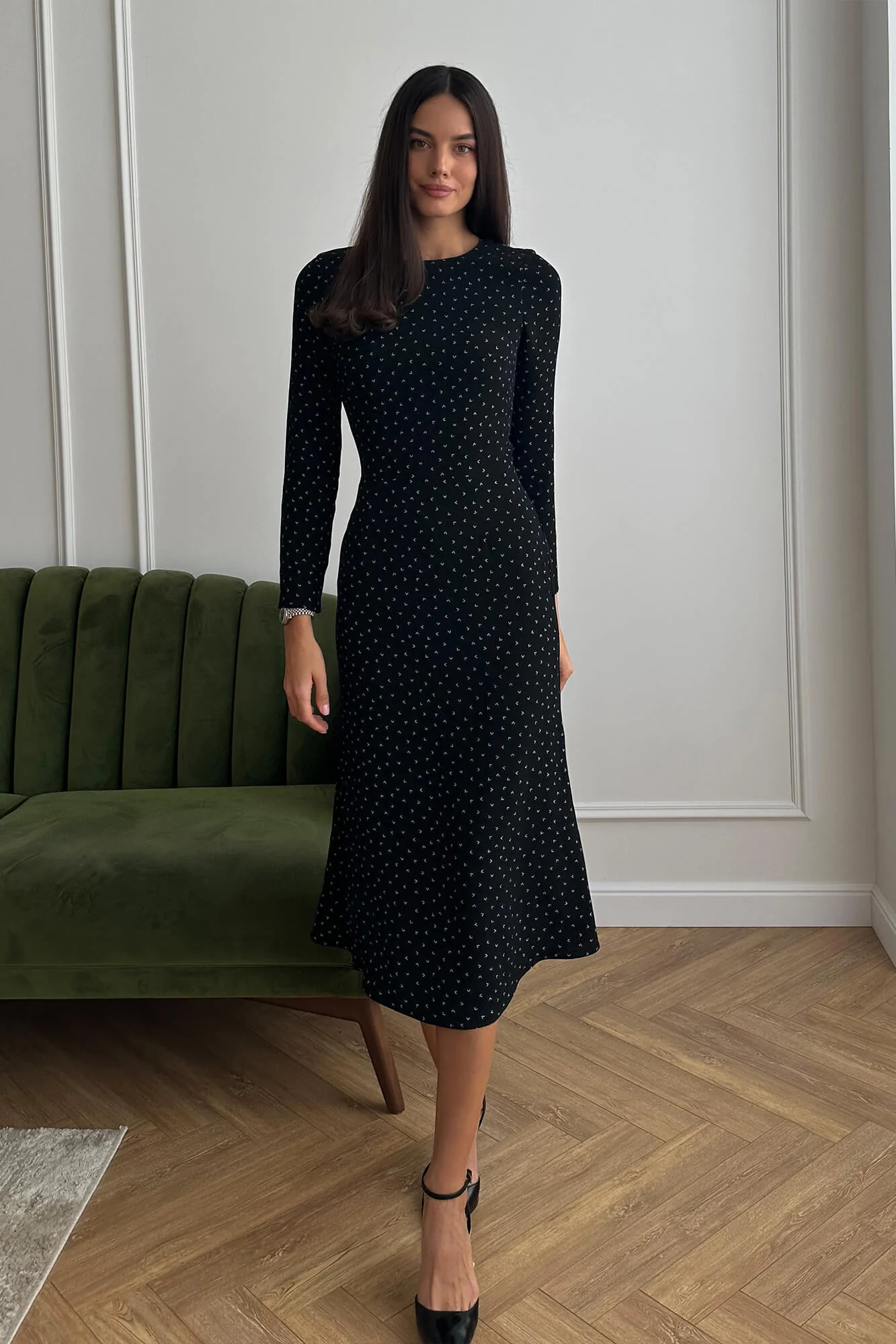 Godet Silhouette Long Sleeve Midi Dress