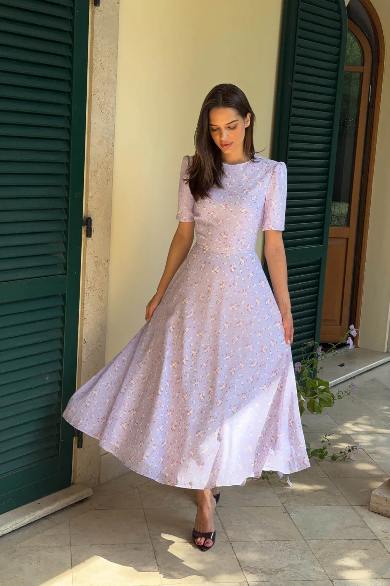 Short Sleeve Floral Midi Dress