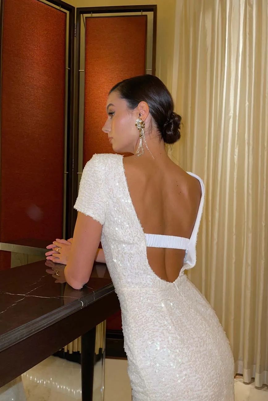 Sequin Open Back Midi Dress