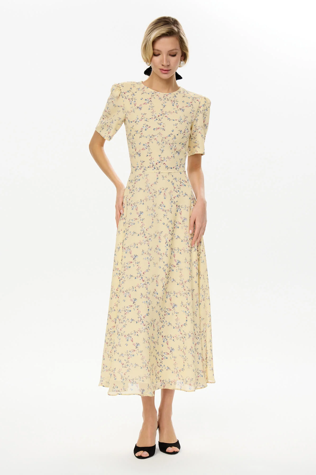 Short Sleeve Floral Midi Dress