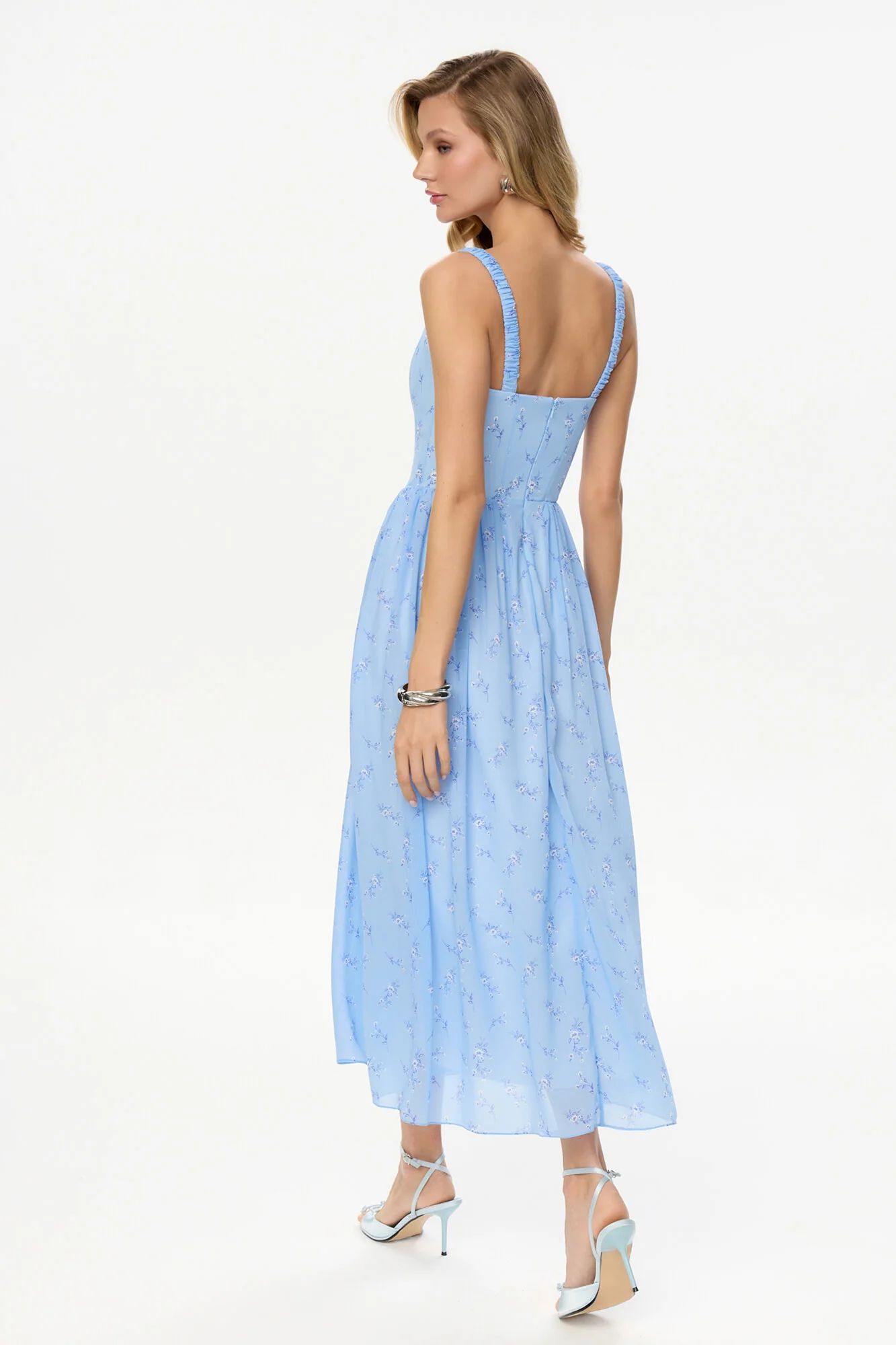 Strap Midi Dress with Corset-Style Bodice