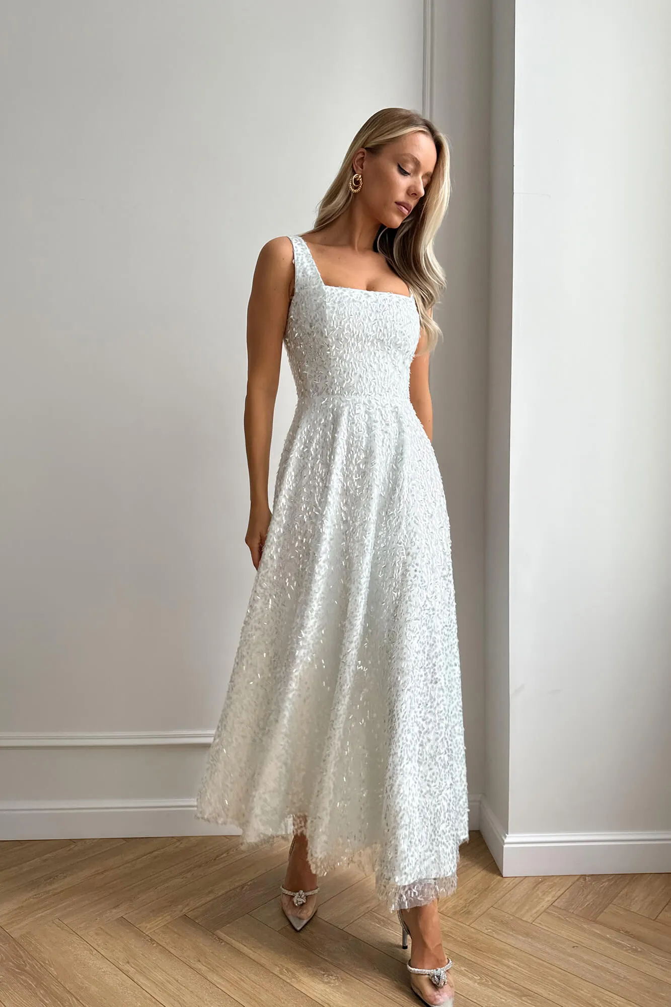 Sequin Square Neck Midi Dress