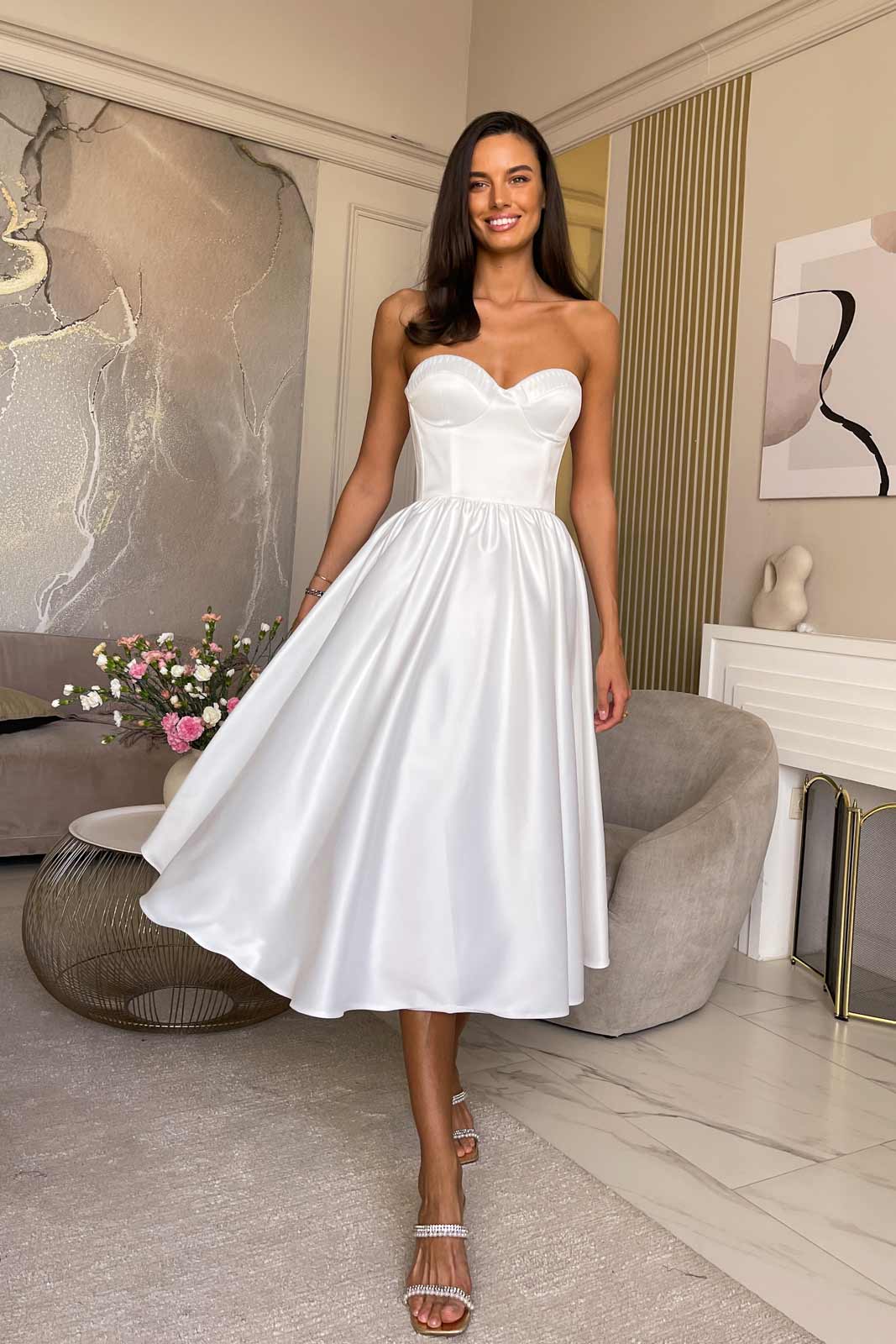 Bustier Pleated Bust Cups Midi Dress