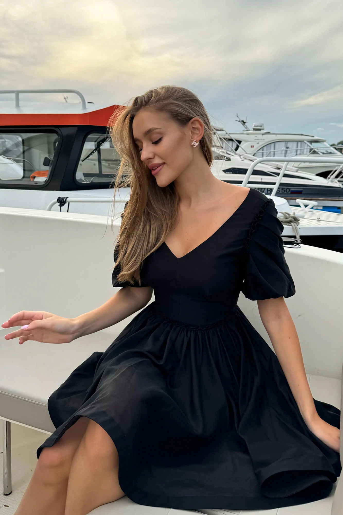 Pleated Sleeve Full Skirt Mini Dress