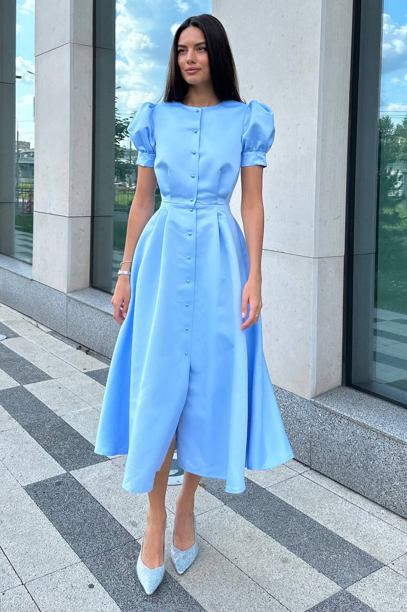Button Front Midi Dress