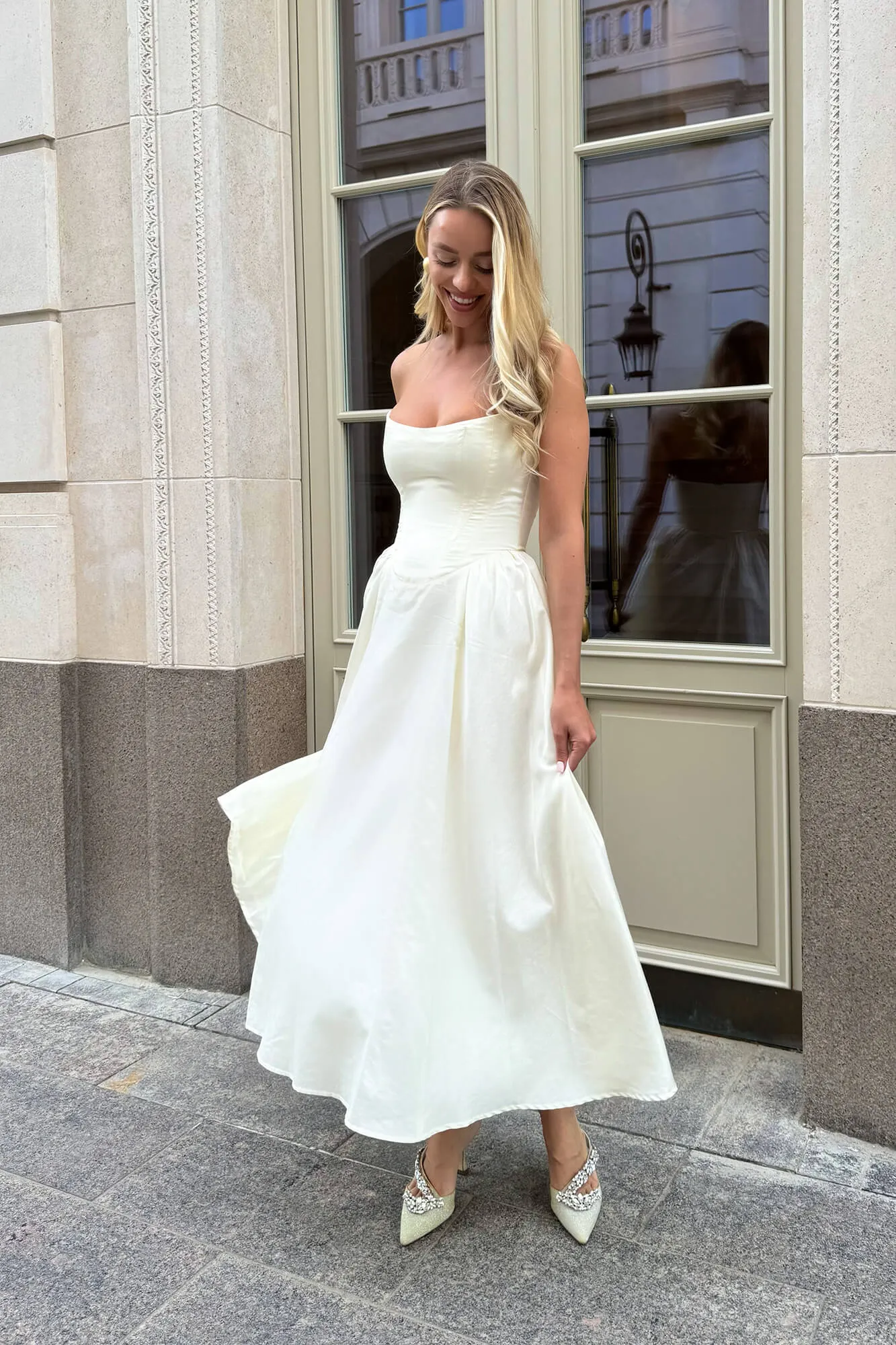 Tuck Corset Top Midi Dress