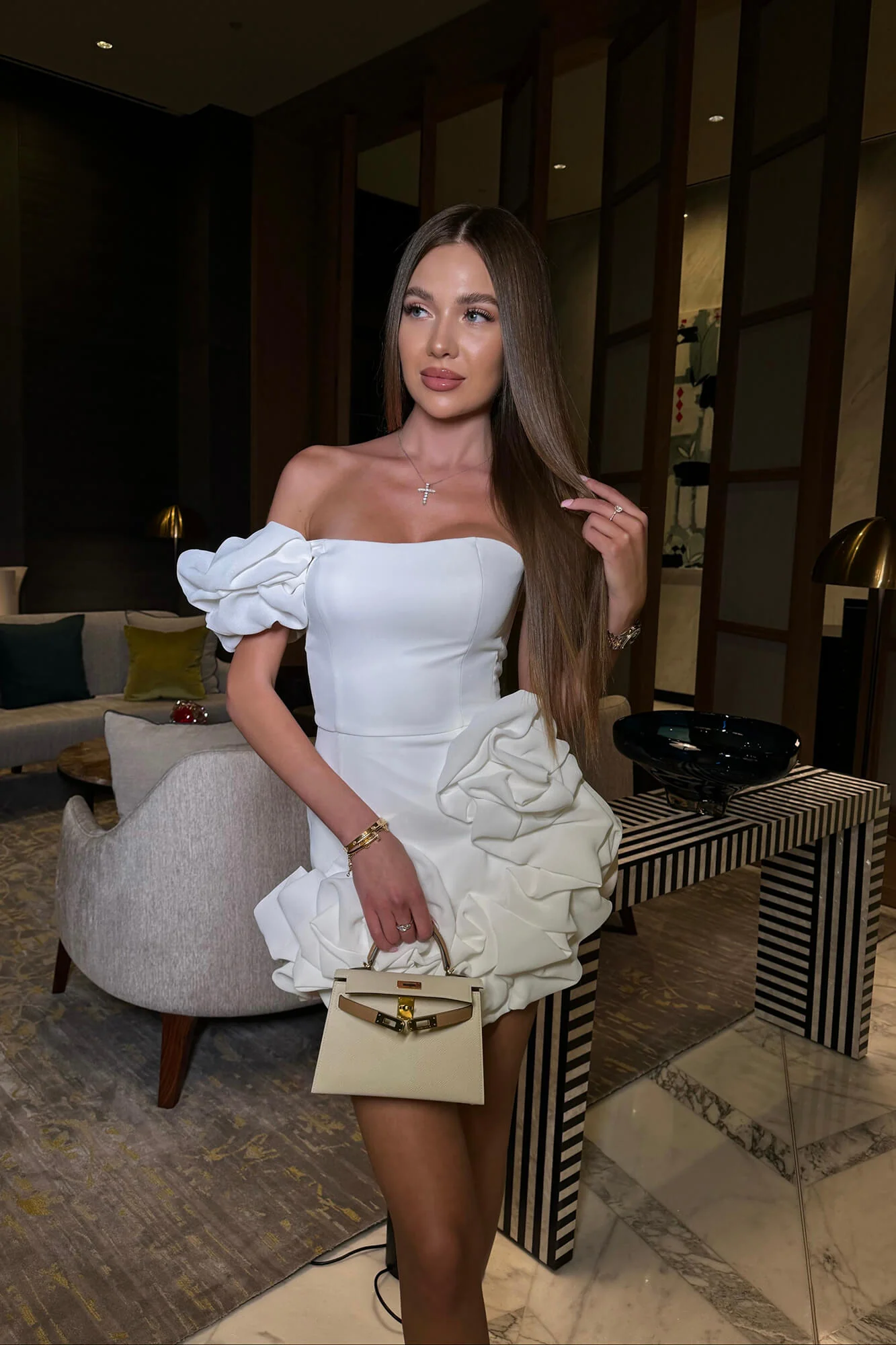 Flounced Bottom One Shoulder Bustier Dress