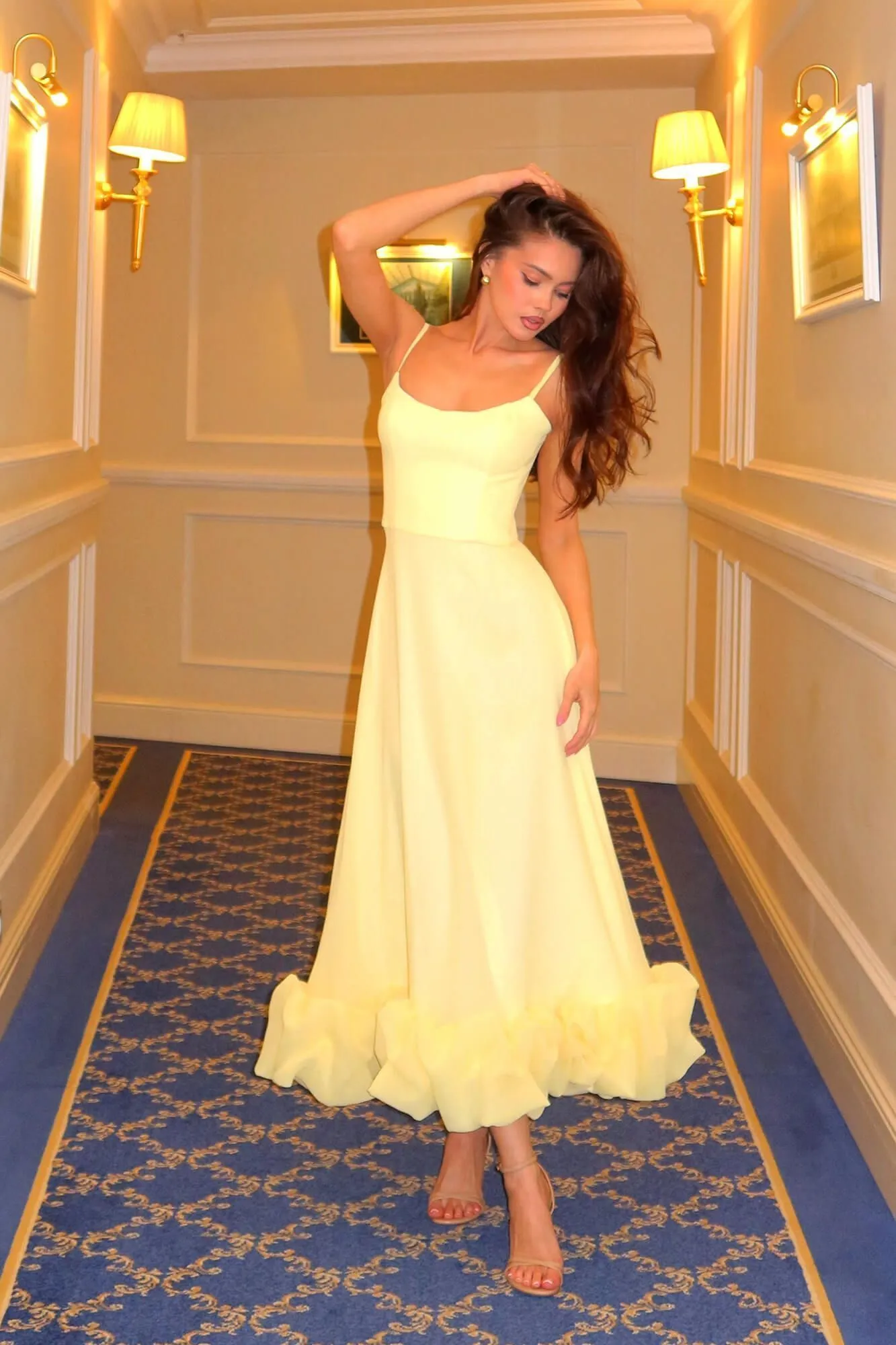 Flounce Bustier Midi Dress