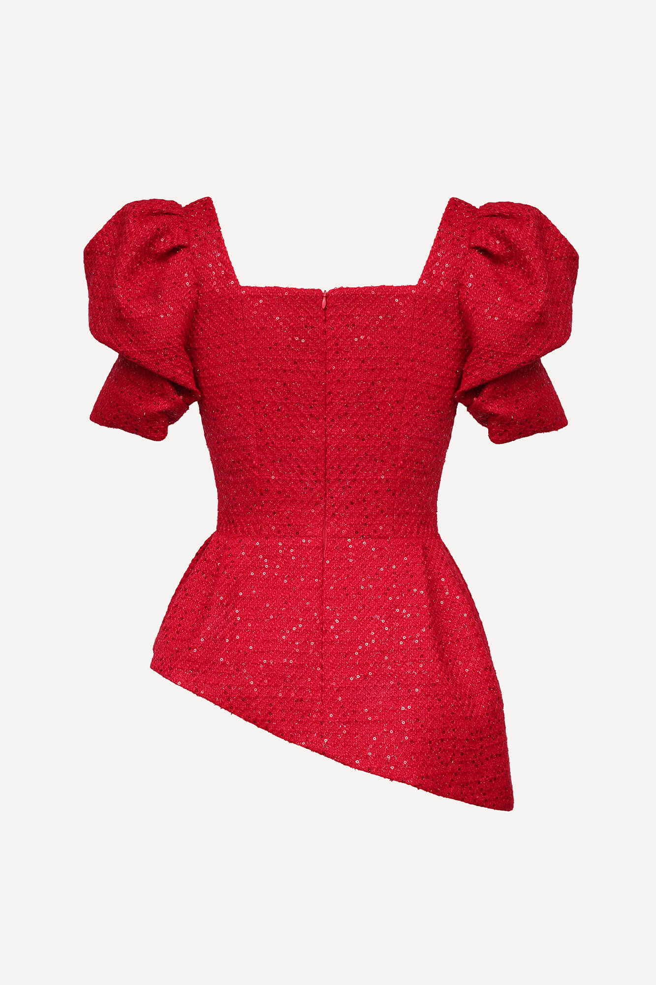 Square Neck Short Sleeve Tweed Top