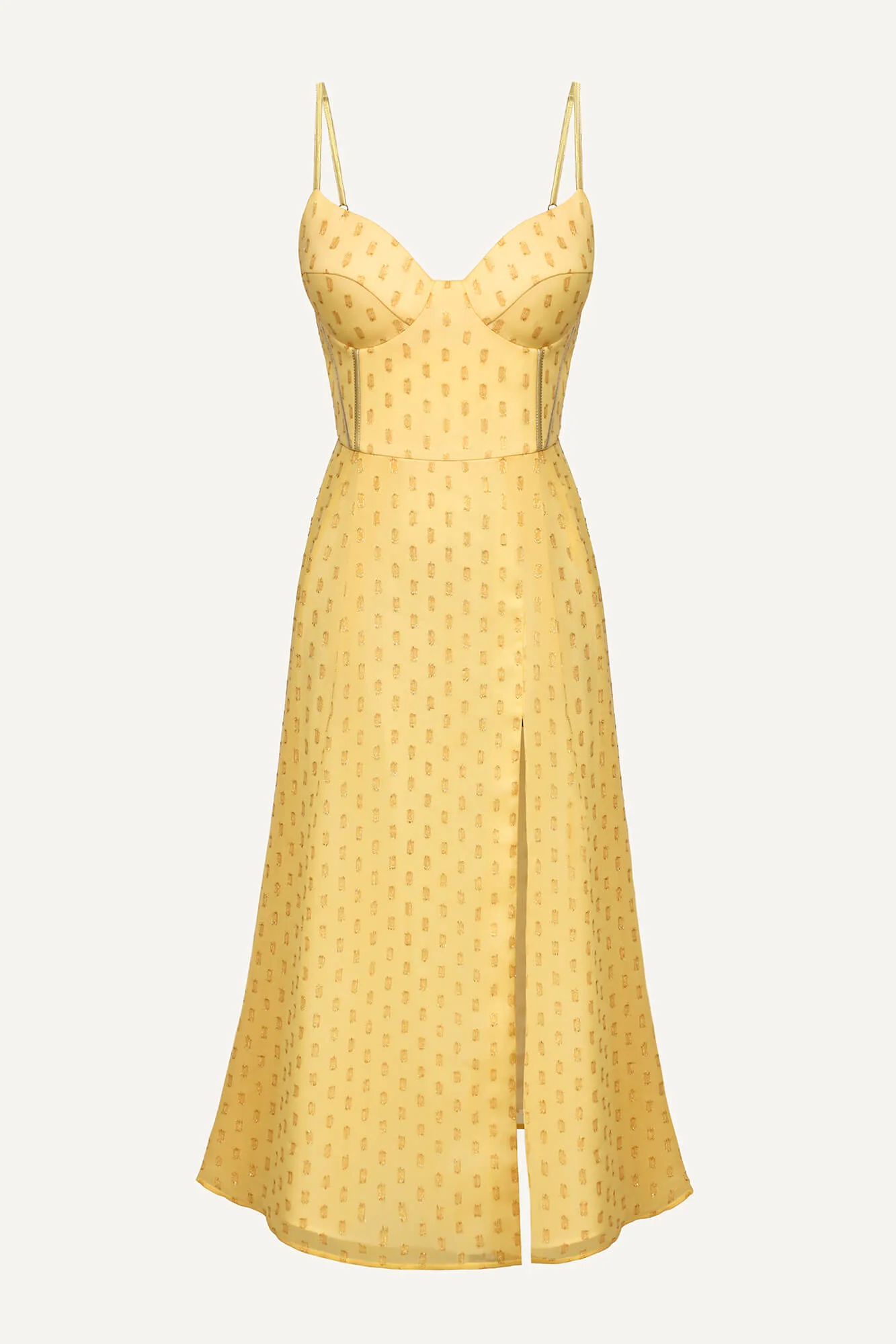 Decorated Bodice Slit Bustier Midi Dress