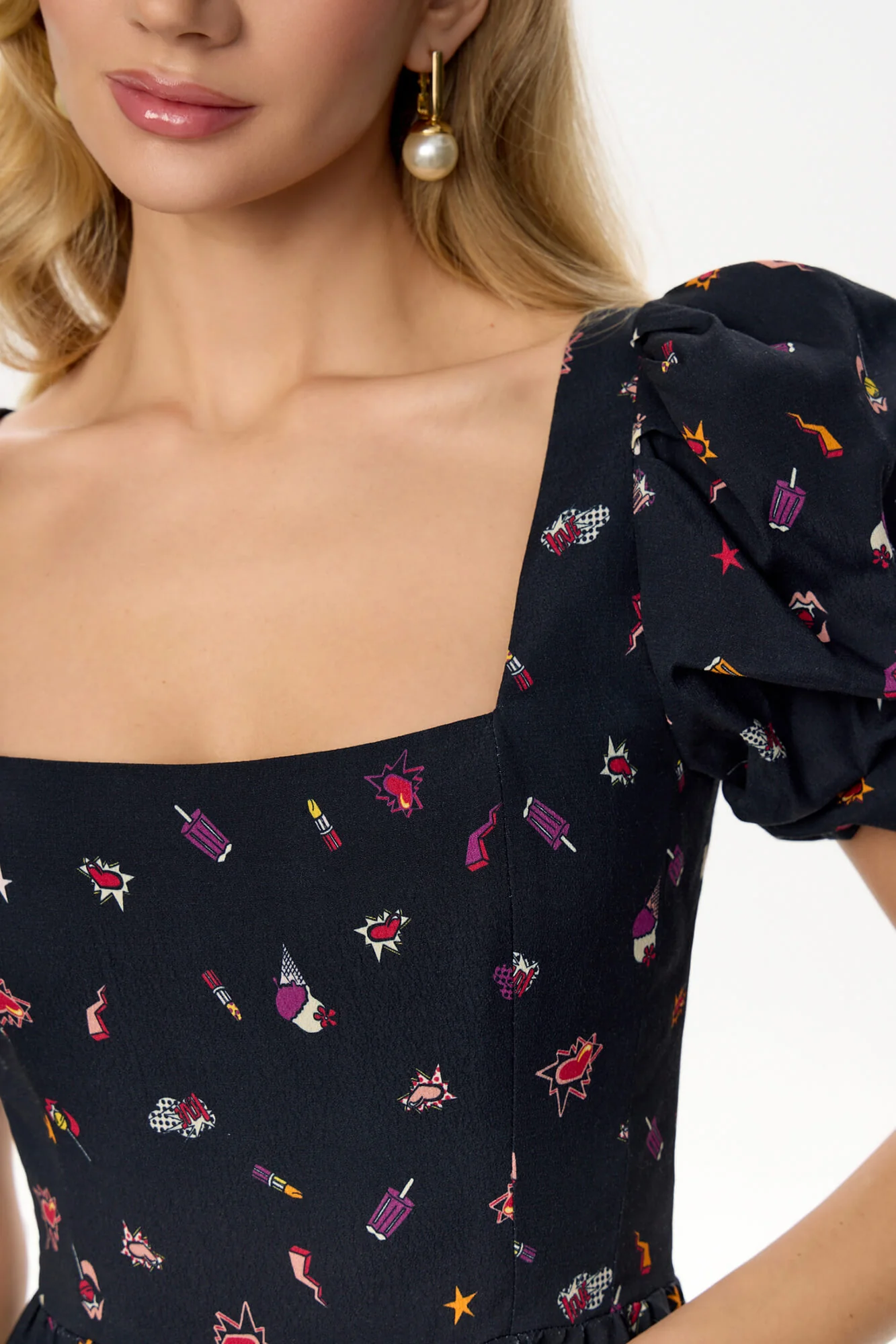 Square Neck Puff Sleeve Mini Dress